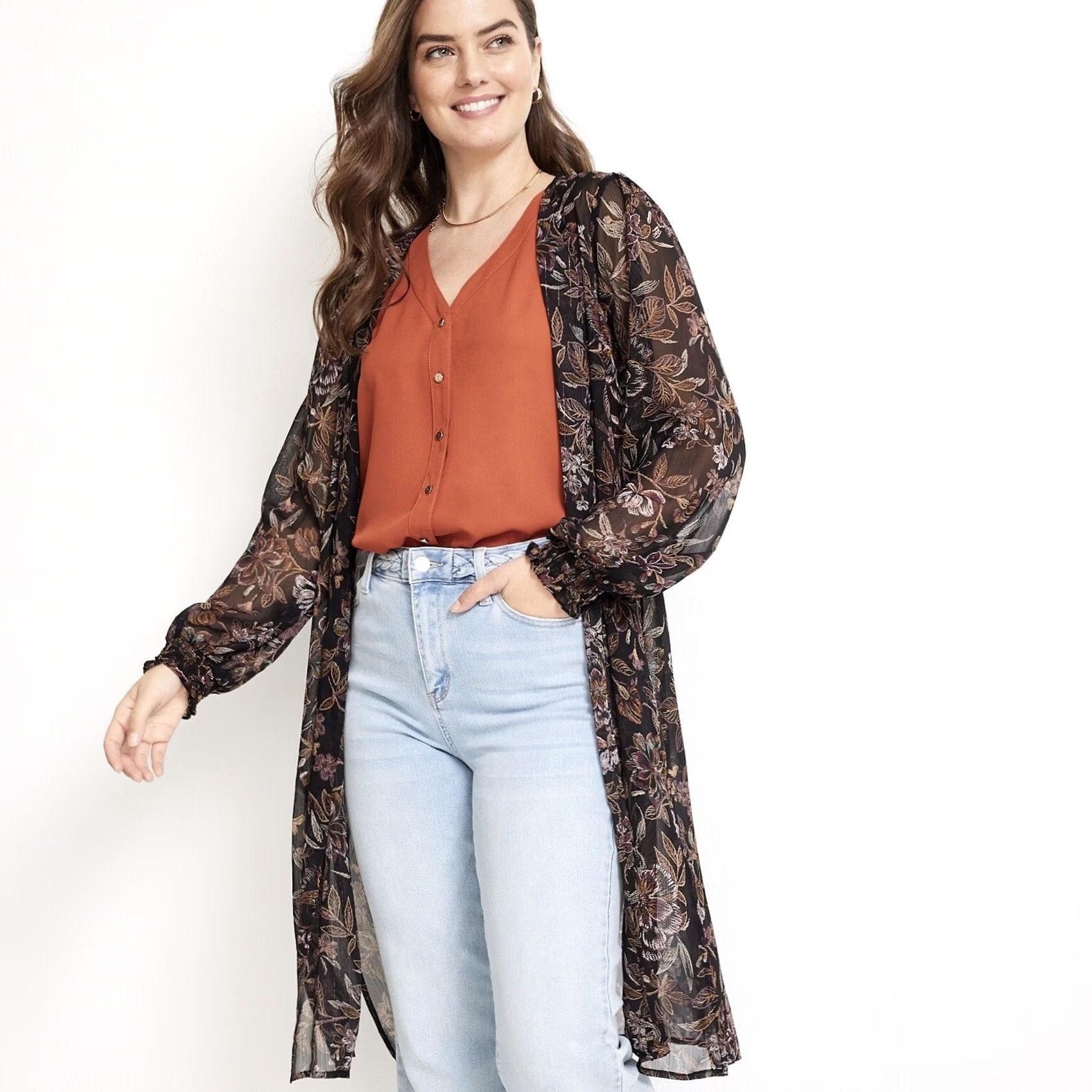 Vintage Maurices Women Black Floral Sheer Open Long Sleeve Duster Kimono Cardigan S Size S / US 4 / IT 40 - 2 Thumbnail