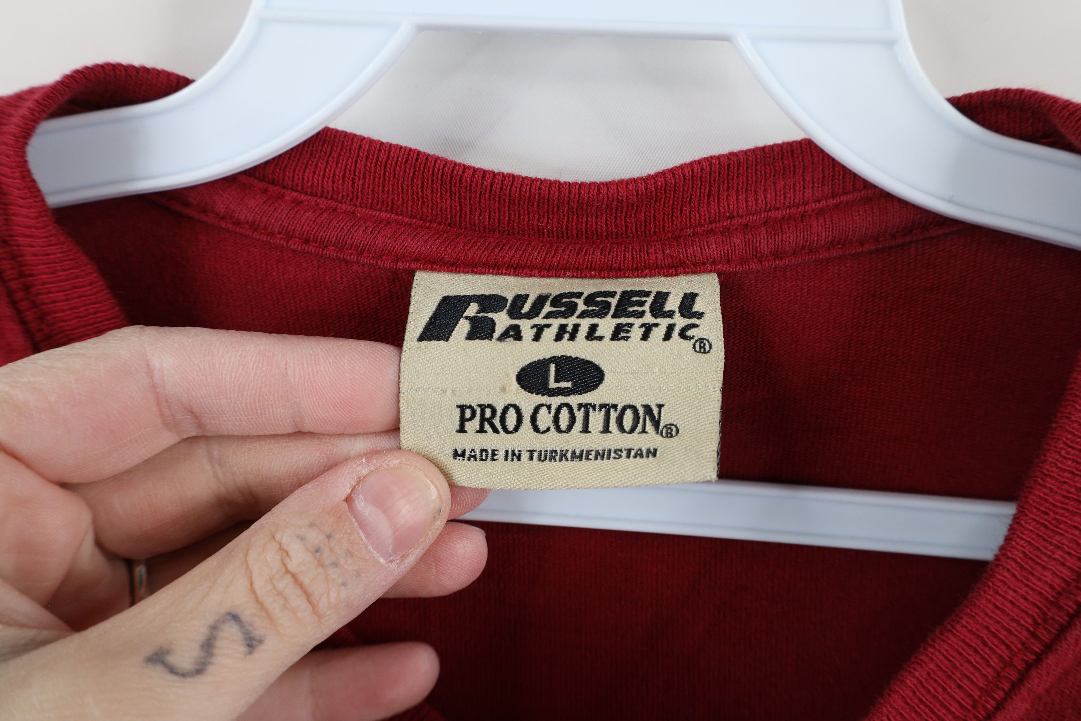 Russell Athletic × Vintage Vintage 90s Russell Athletic Long Sleeve T-Shirt Red Cotton Size US L / EU 52-54 / 3 - 6 Thumbnail
