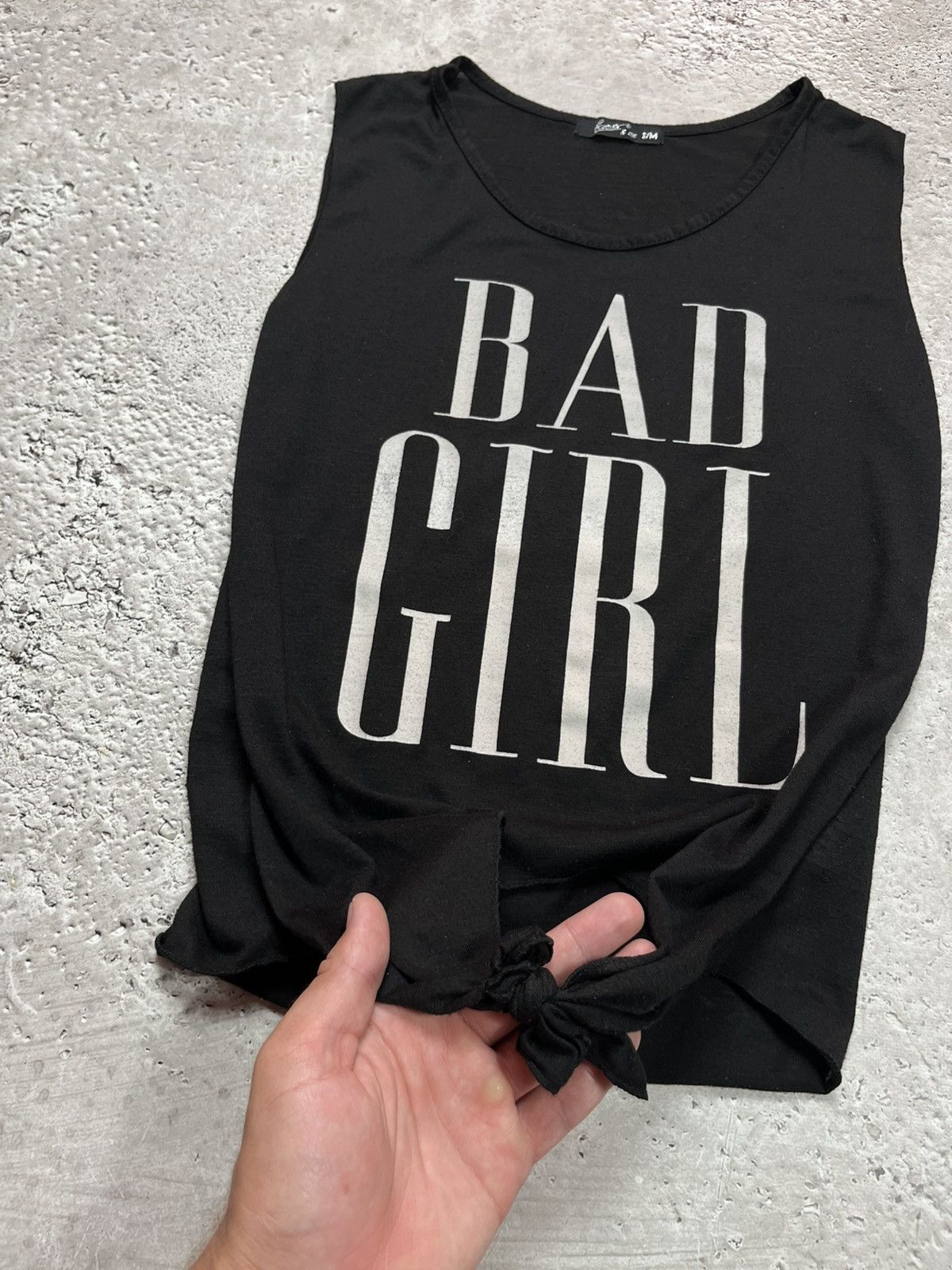 Other Y2K Black Sleeveless Top Bad Girl Print Knot Hem S/M Size S / US 4 / IT 40 - 5 Thumbnail