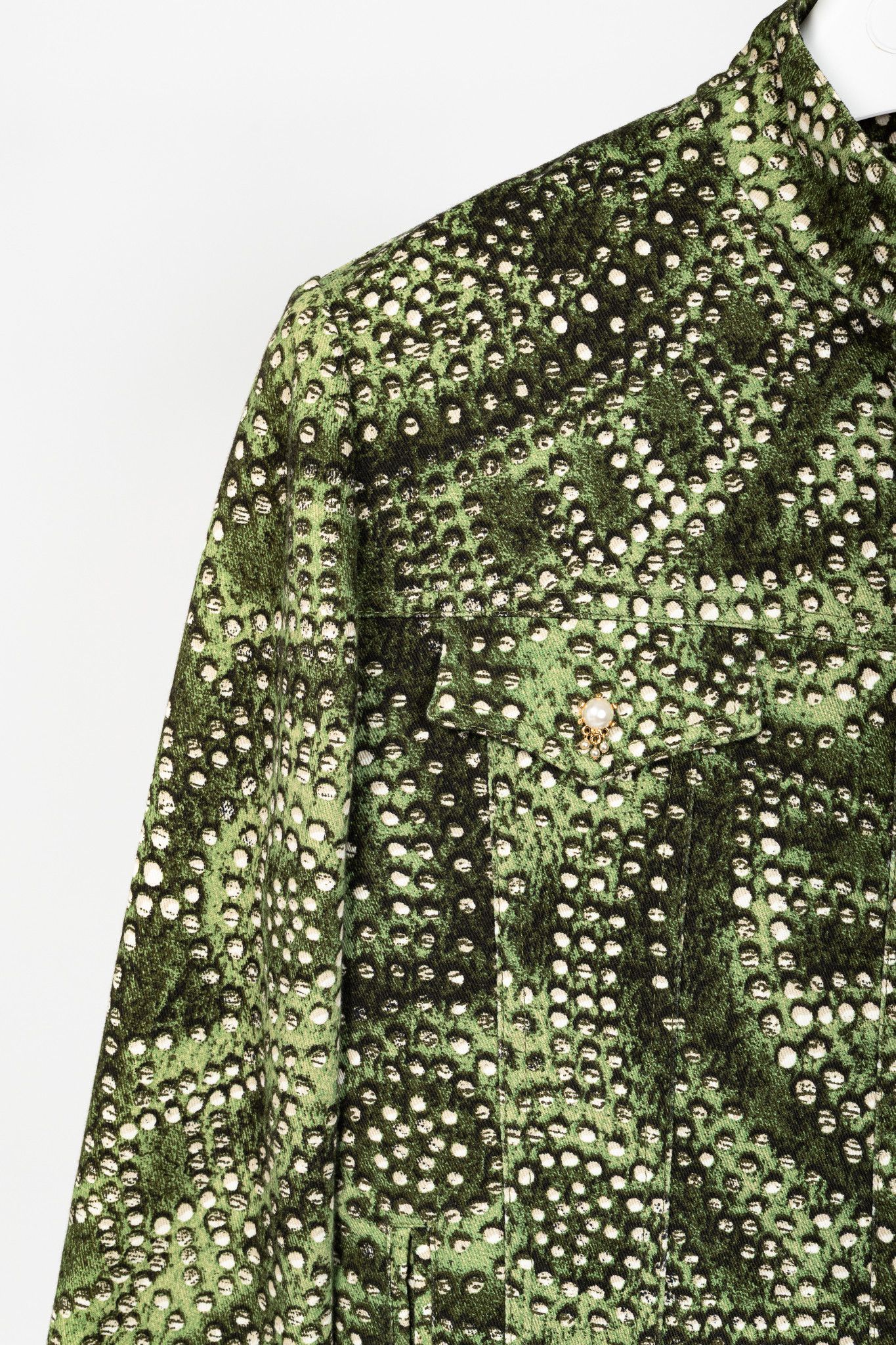 St. John St. John Sport Green Dot-Print Cropped Denim Jacket Size S / US 4 / IT 40 - 5 Thumbnail