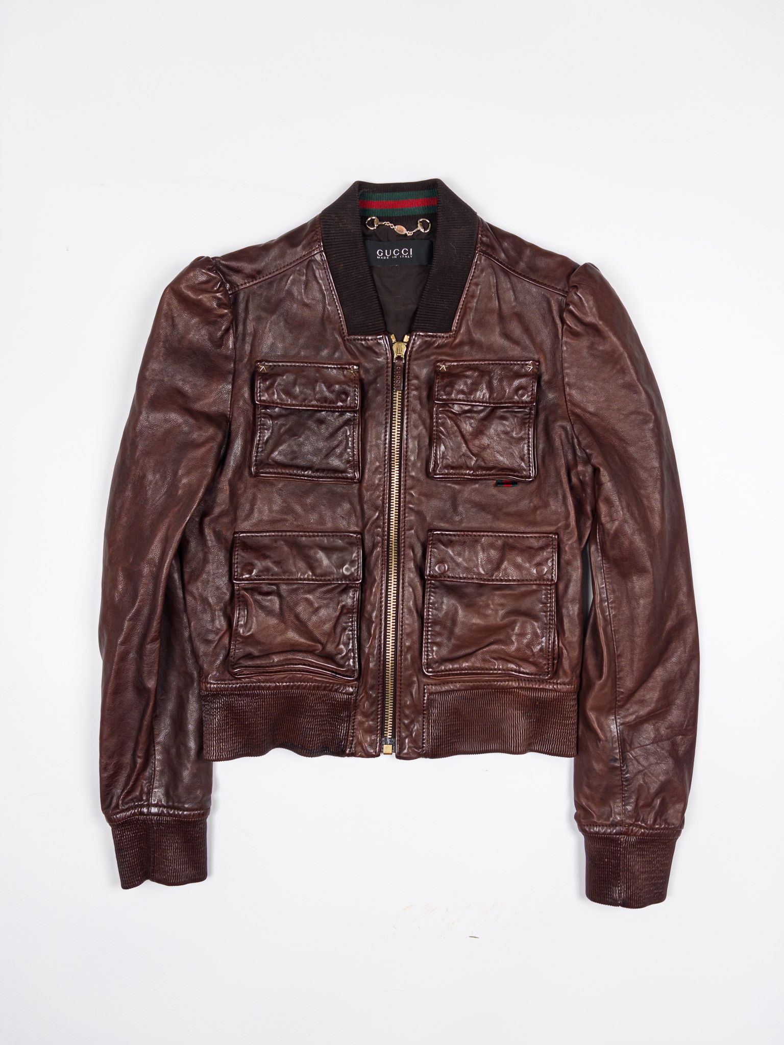 Gucci Gucci Leather Cropped Bomber Jacket Size M / US 6-8 / IT 42-44 - 1 Thumbnail