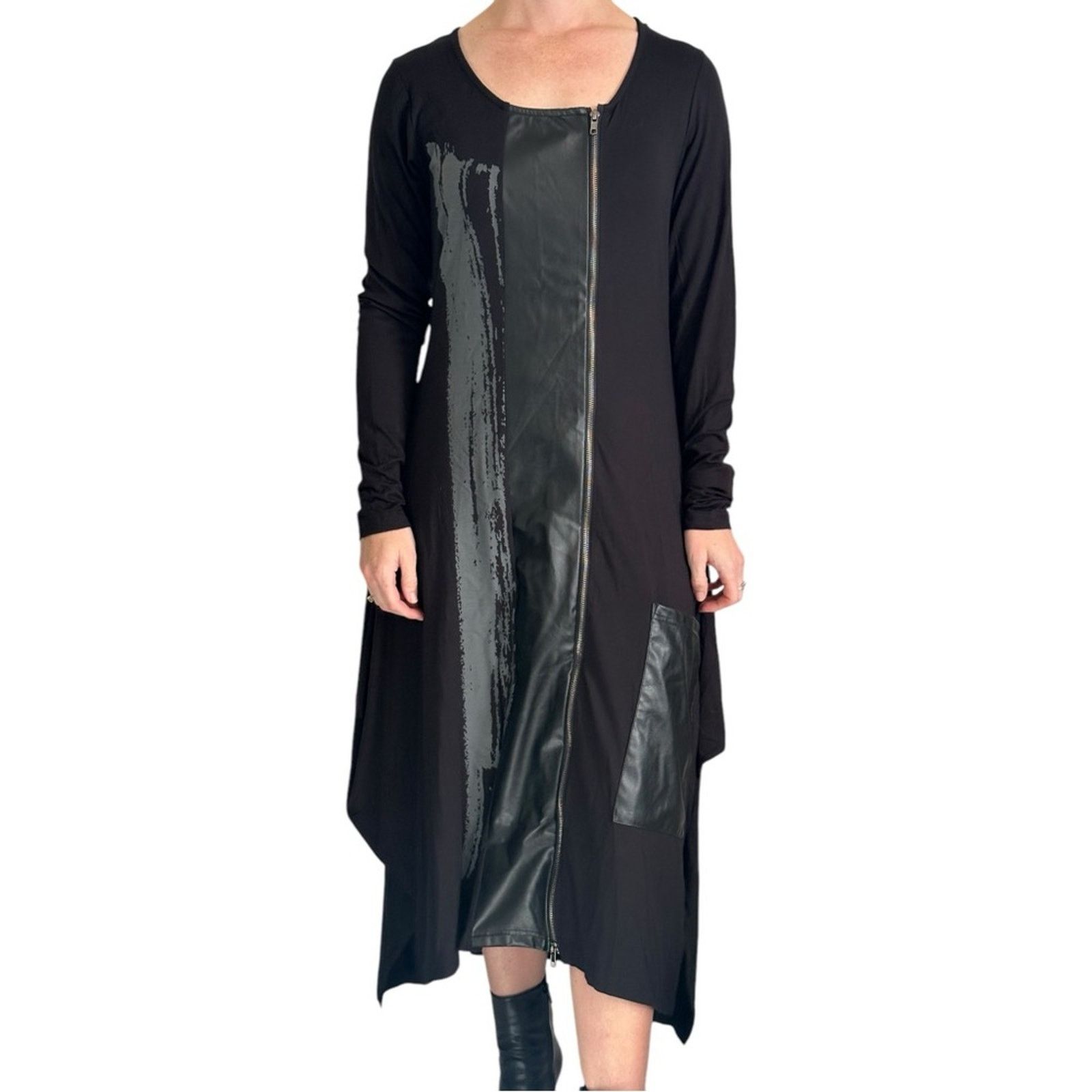Other NÖR Denmark Abstract Faux Leather Panel Jersey Dress RARE Size XS / US 0-2 / IT 36-38 - 1 Thumbnail