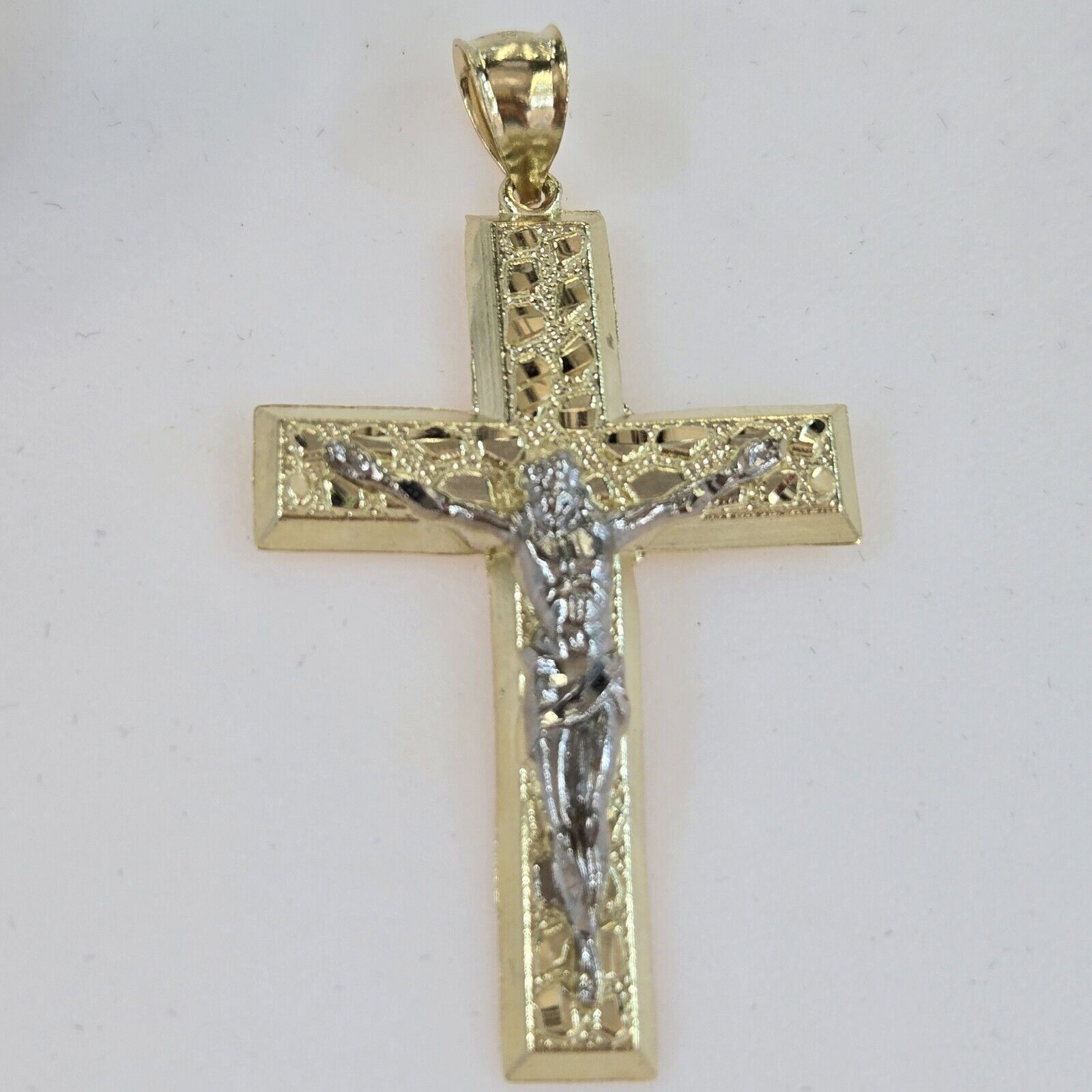 Real 10k Gold nugget Jesus Crucifix Cross Pendant charm