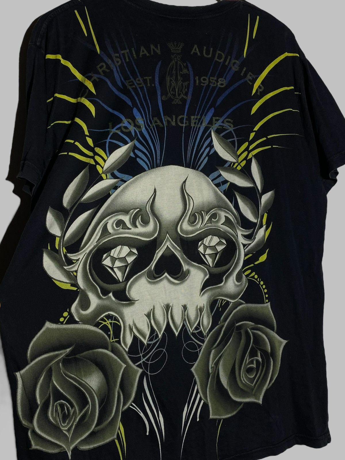 Christian Audigier 🔥 Y2K CHRISTIAN AUDIGIER SKULL ROSES TATTOO TEE GOTHIC VIBES Size US XL / EU 56 / 4 - 12 Thumbnail