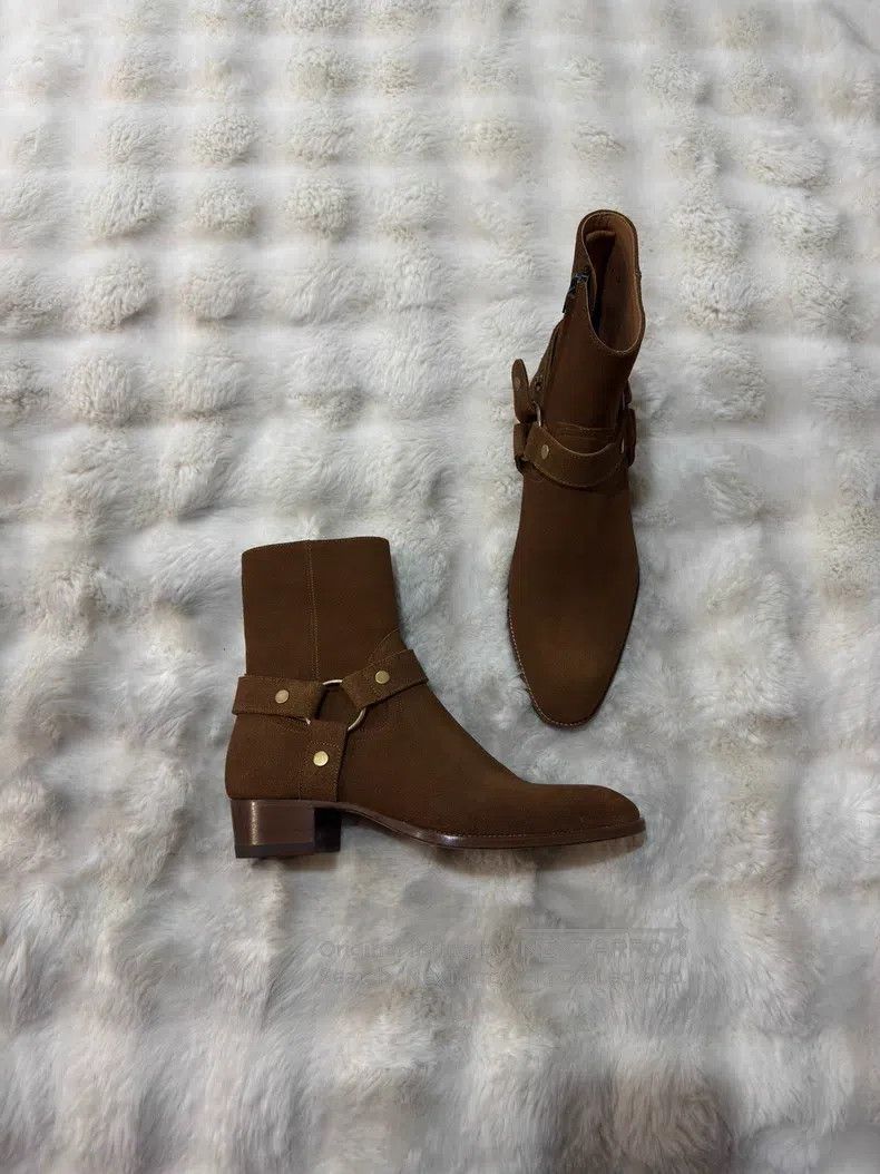 Saint Laurent Paris Saint Laurent Paris Suede Chelsea Boots with Buckle Size US 7 / EU 40 - 1 Thumbnail
