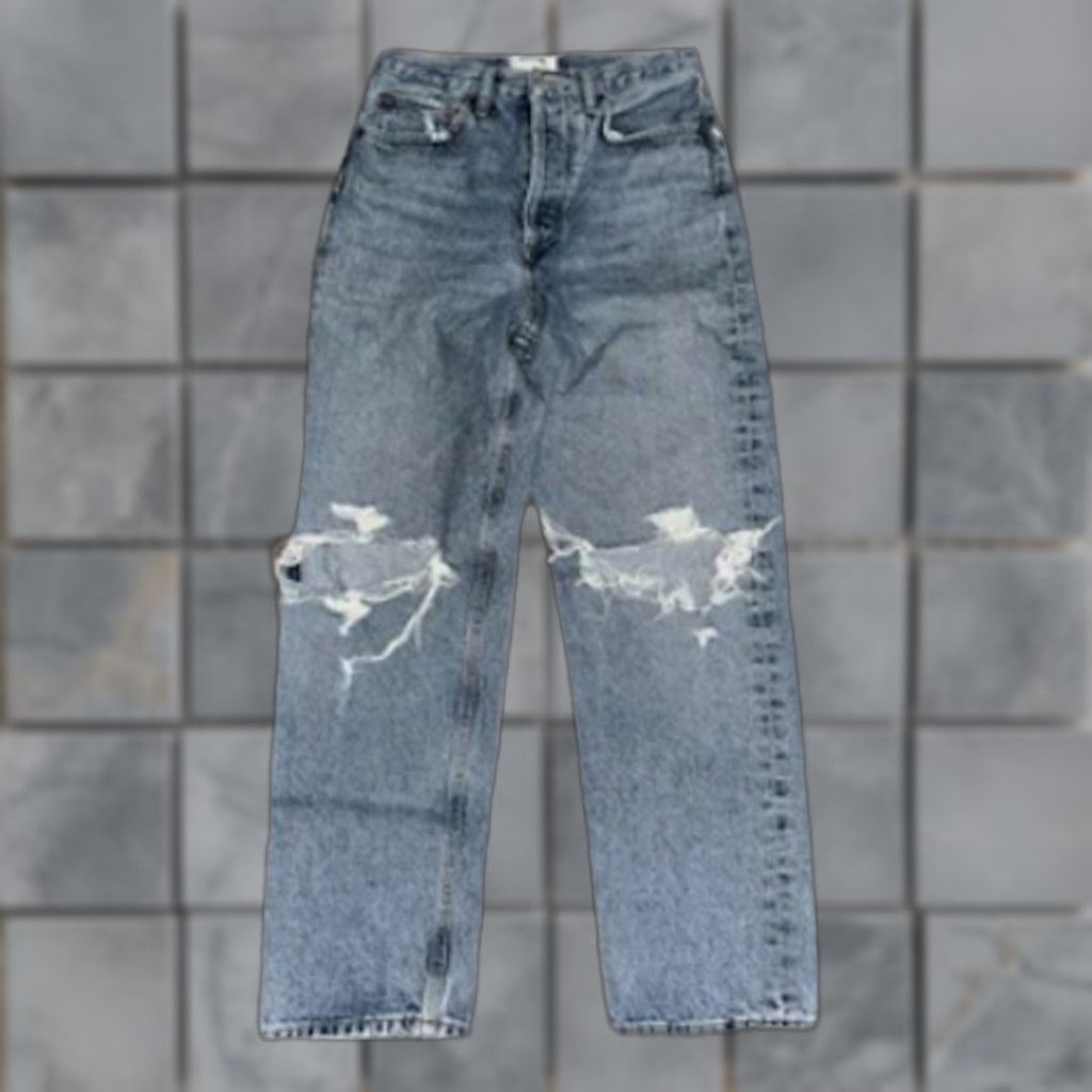 Agolde Agolde Jeans Women’s 25x27 Blue Distressed Denim Straight Leg Size 42" / US 20 - 1 Thumbnail