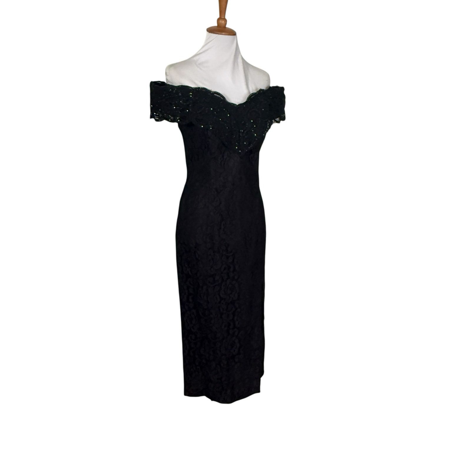 Vintage Vintage 1980s Black Lace Bari-Jay Midi l Dress Formal 4 Size S / US 4 / IT 40 - 2 Thumbnail