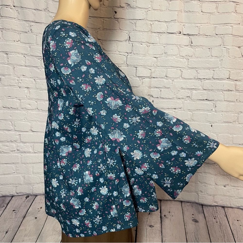 J. Jill New J. Jill Pintucked Floral Cotton Peacock Folkloric Vine Size S / US 4 / IT 40 - 4 Thumbnail