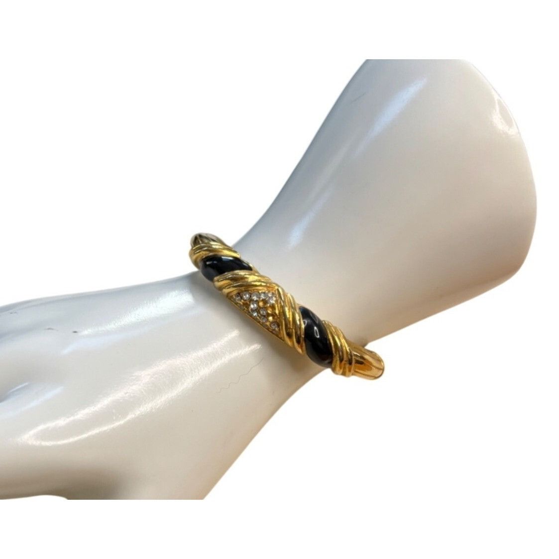 Other Gold-Tone Hinged Bangle Bracelet With Black Enamel & Rhinest Size ONE SIZE - 1 Thumbnail