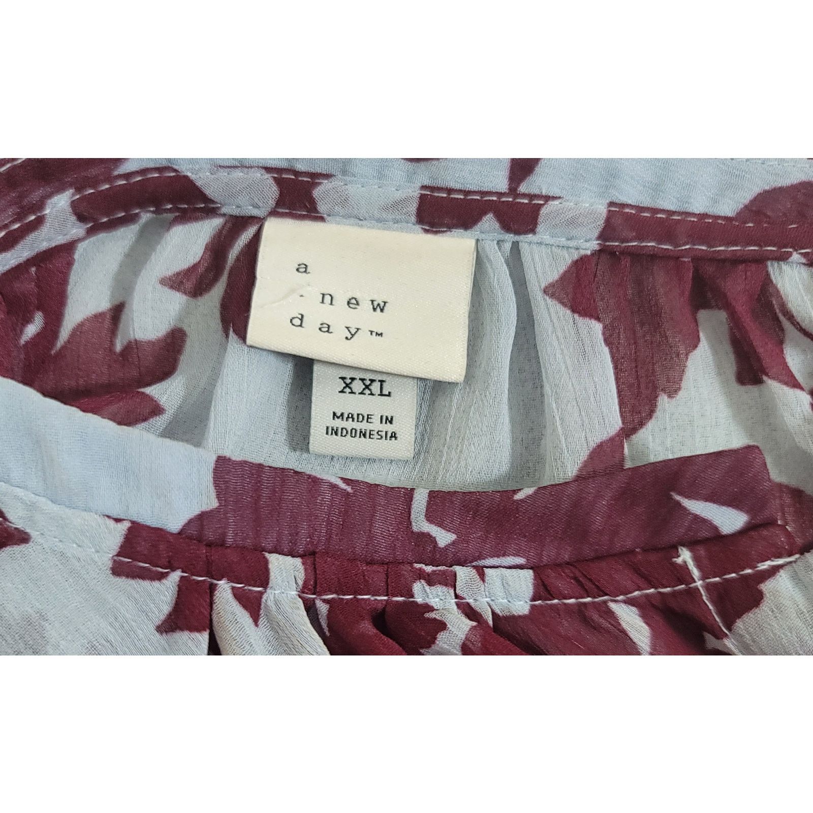 Other A New Day Blue Burgundy Sheer Floral Top XXL Band Collar Size XXL / US 16-18 / IT 52-54 - 3 Thumbnail
