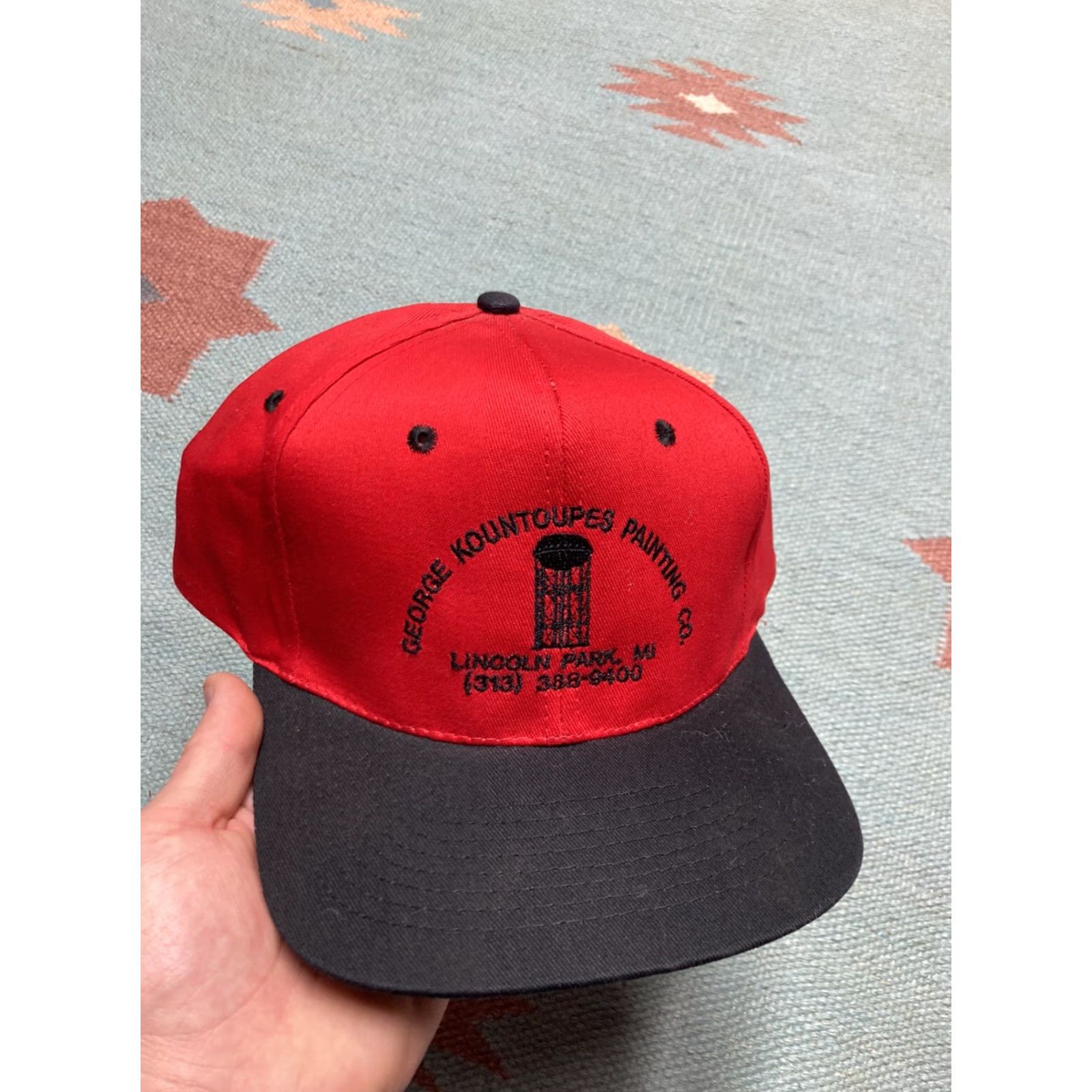 George VINTAGE George Snapback Hat Men Adjustable Red Detroit Lincoln Park 313 Painting Company Cap NOS Size US M / EU 48-50 / 2 - 2 Thumbnail