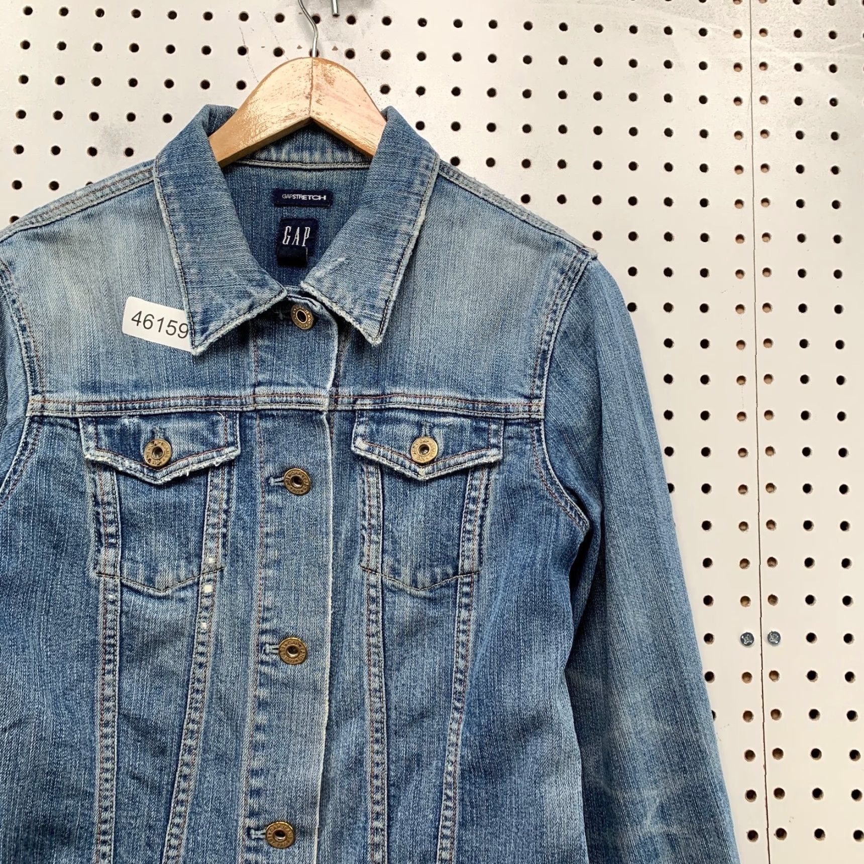 Gap VINTAGE Gap Denim Jacket Womens M Stretch Moto Flap Pocket Trucker Blue Den im Size 32" / US 10 / IT 46 - 5 Thumbnail