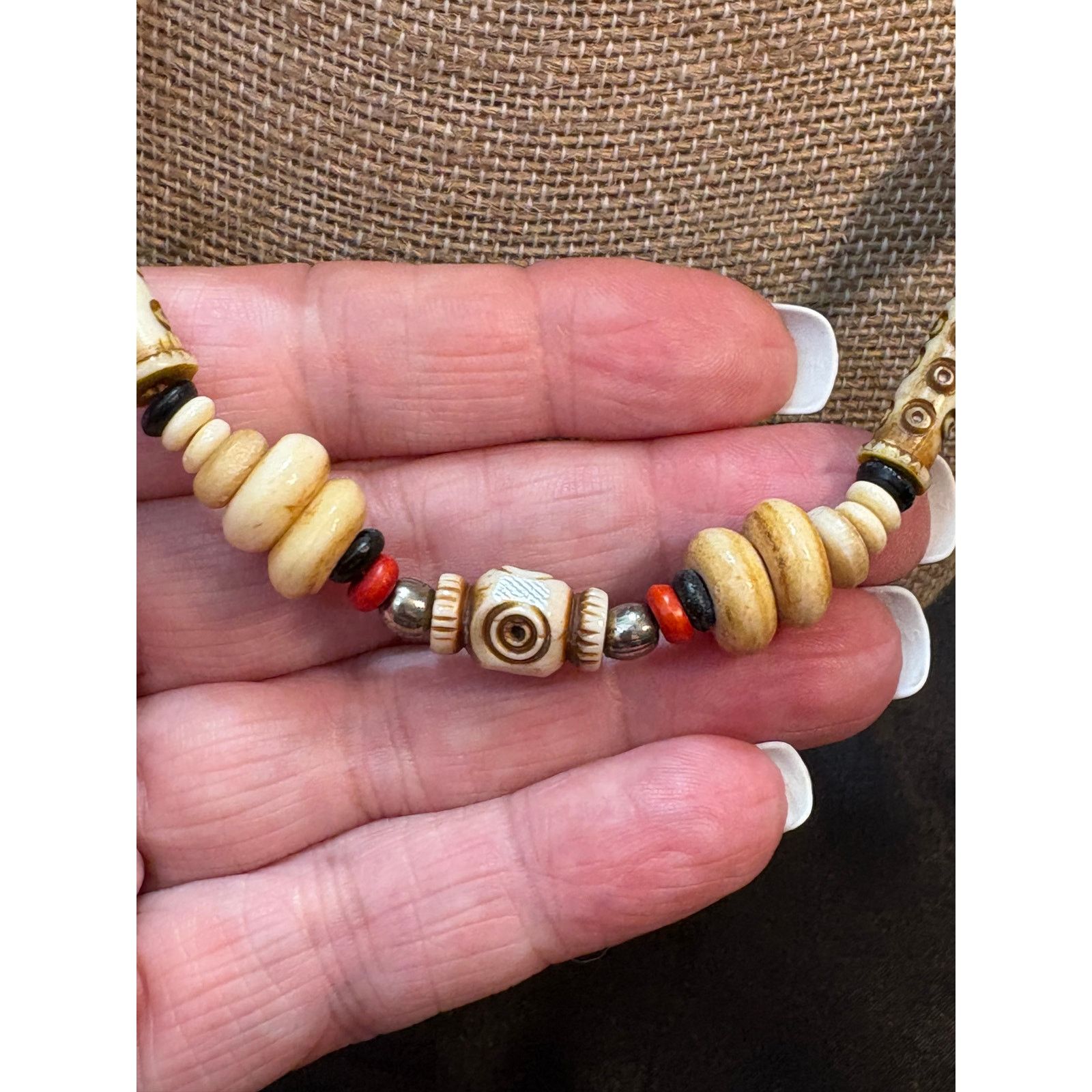 Other VTG 1980s Bone Bead Necklace 16" Tribal Boho Carved Beads Size ONE SIZE - 2 Thumbnail