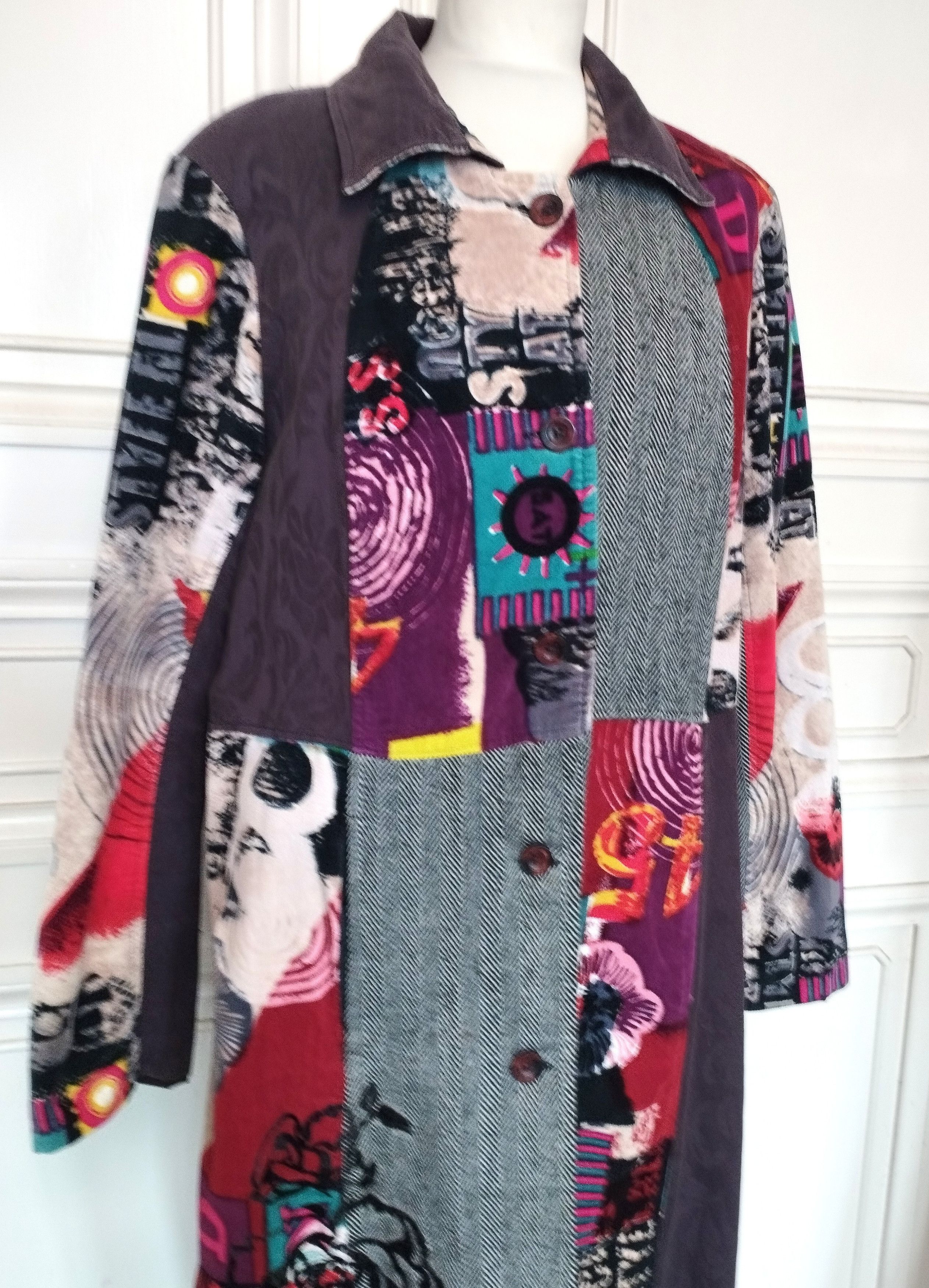 Designer Rene Derhy Manteau Mi Saison Souple Tweed et Velours T 4 XL Size 4XL / US 24-26 - 4 Thumbnail