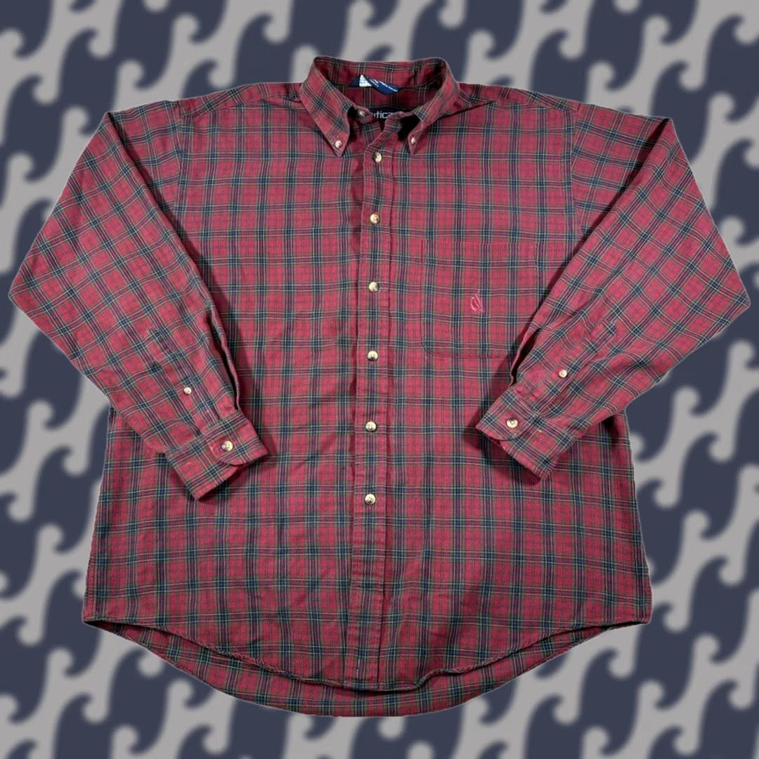 Nautica VINTAGE Nautica Plaid Flannel Button-Down Shirt Long Sleeve L Red Men Regular Shirt Size US L / EU 52-54 / 3 - 1 Thumbnail
