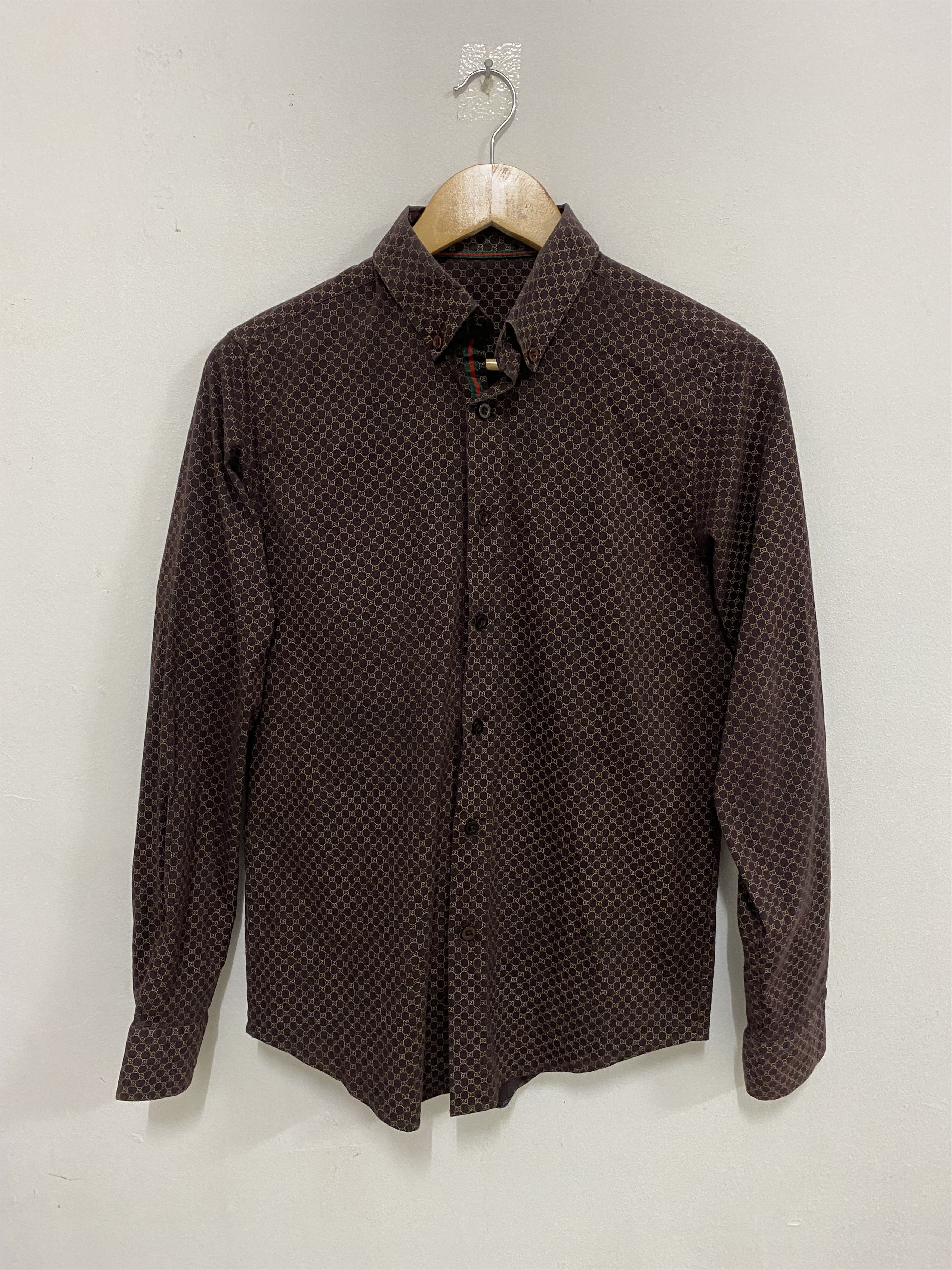 image of Gucci Bamboo Monogram GG Button Up, Men's (Size Small)