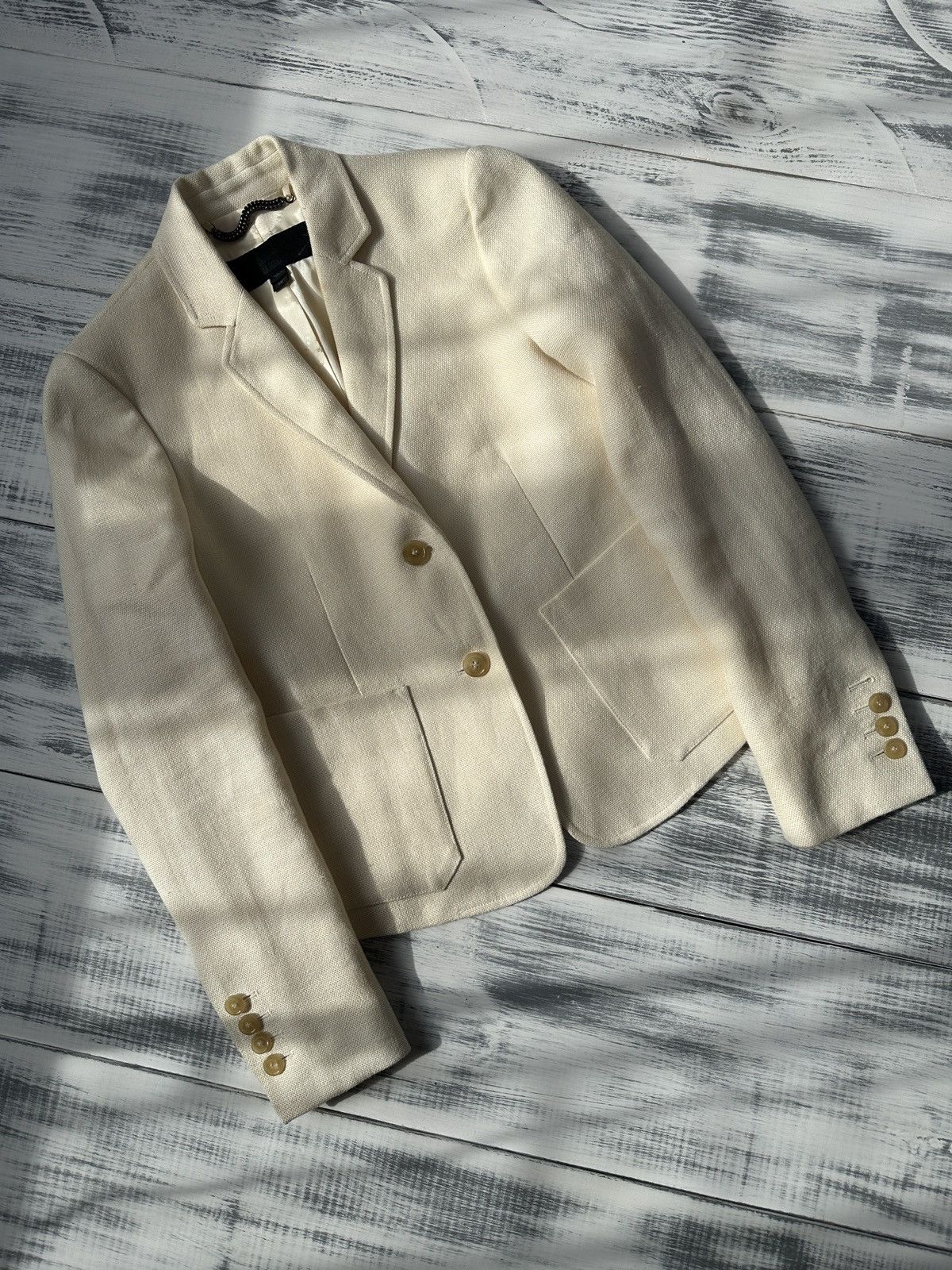 Burberry Prorsum BURBERRY PRORSUM Runway 100% Linen Blazer Jacket Ecru Size XS / US 0-2 / IT 36-38 - 12 Thumbnail