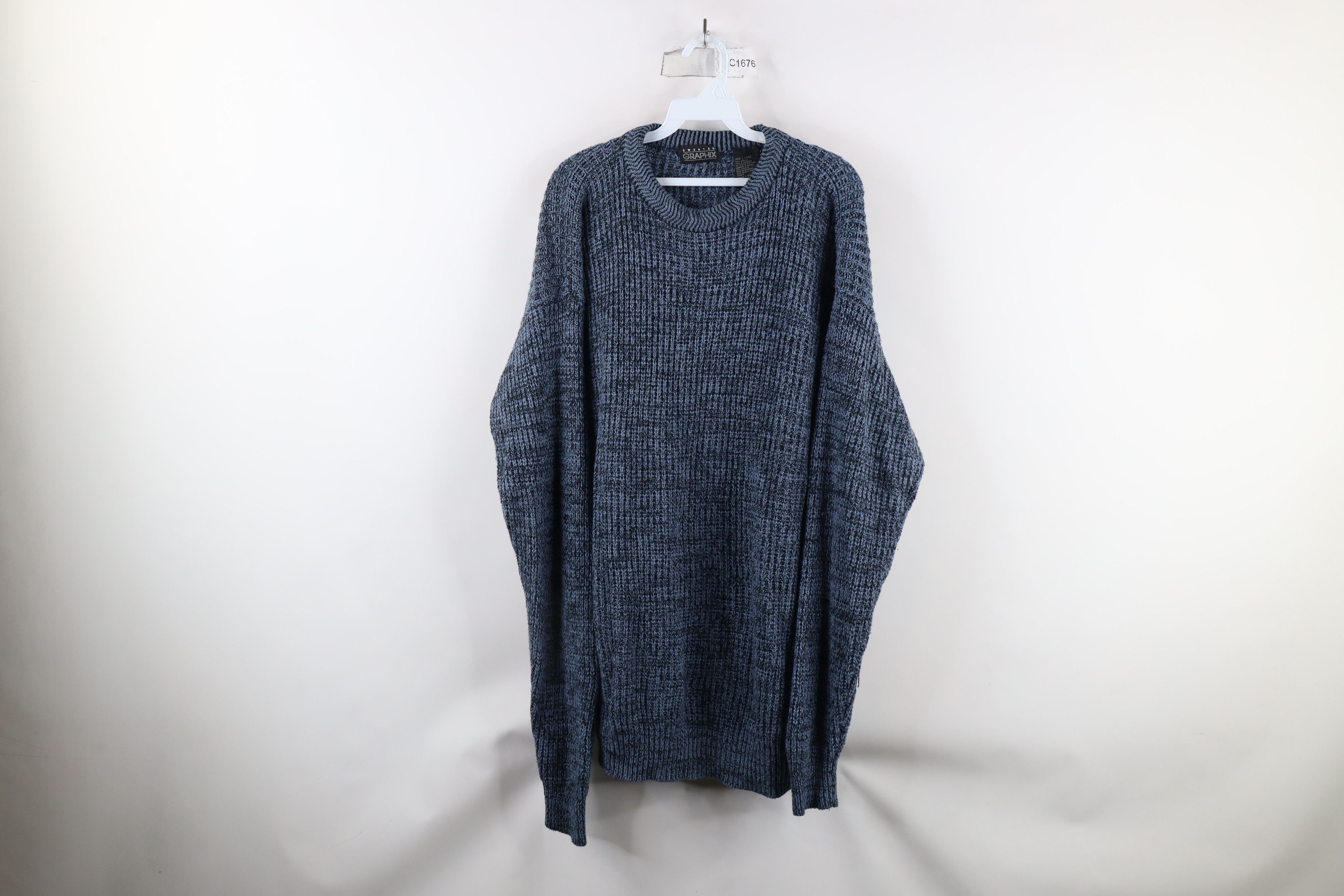 Vintage Vintage 90s Streetwear Blank Chunky Ribbed Knit Sweater Blue Size US L / EU 52-54 / 3 - 1 Thumbnail