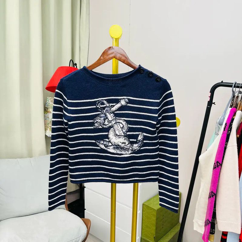Dior Dior Blue Wool Anchor Sweater 0089 Size XS / US 0-2 / IT 36-38 - 1 Thumbnail