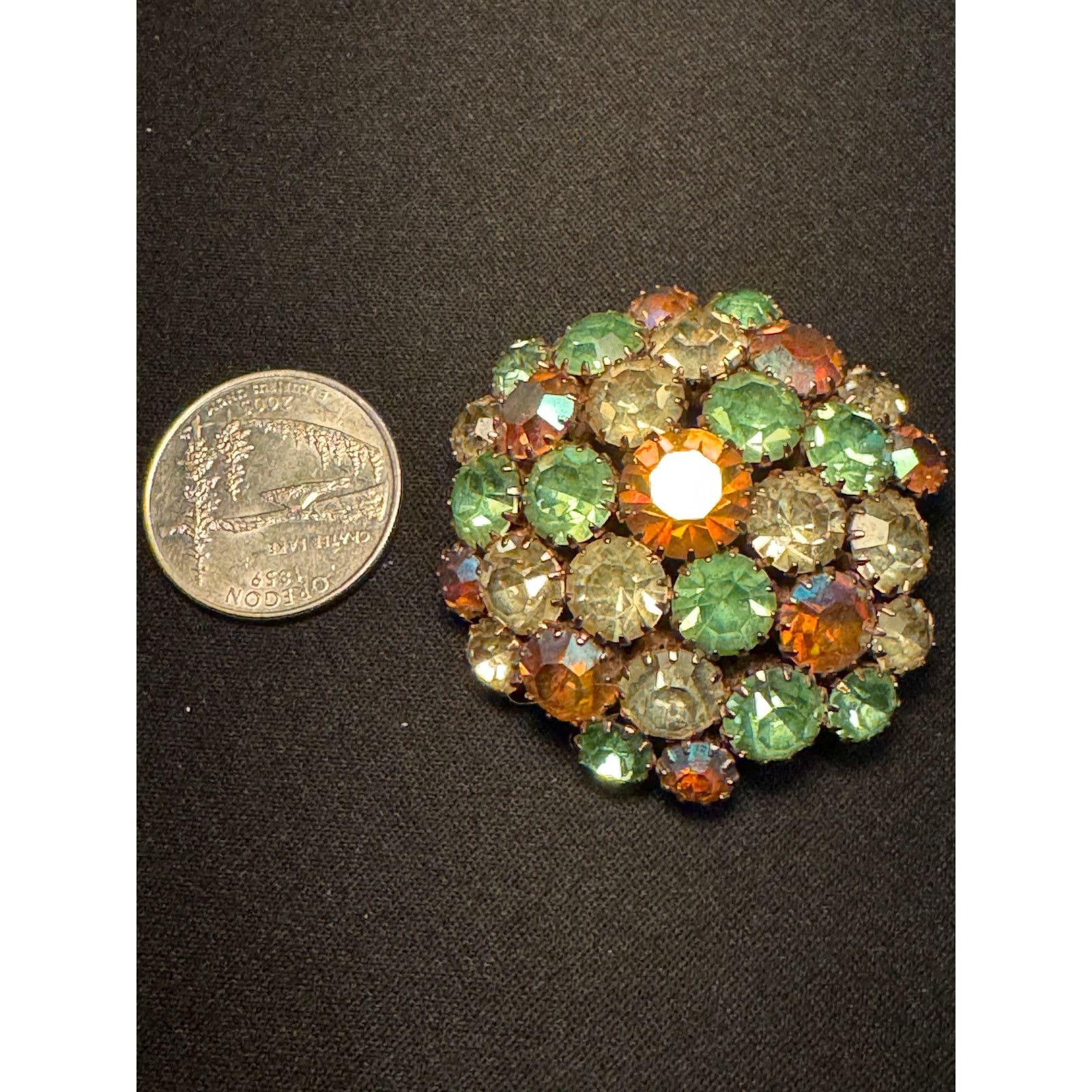 Other Vintage Domed Yellow & Green Cluster Rhinestone Brooch Size ONE SIZE - 3 Thumbnail
