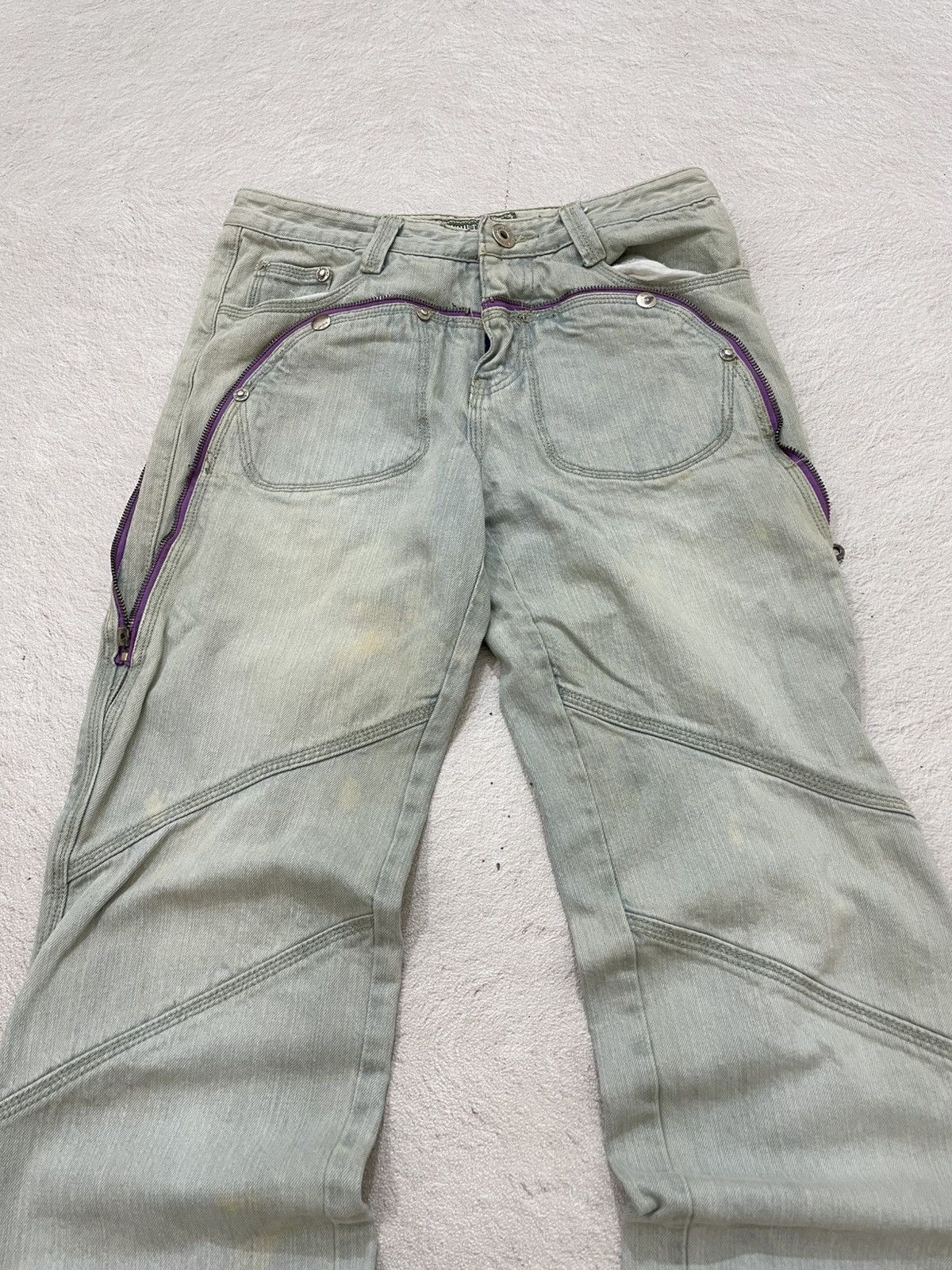 Japanese Brand 00s Shuihetian Light Wash Utility Denim Pants Purple Zipper Size US 28 / EU 44 - 2 Thumbnail