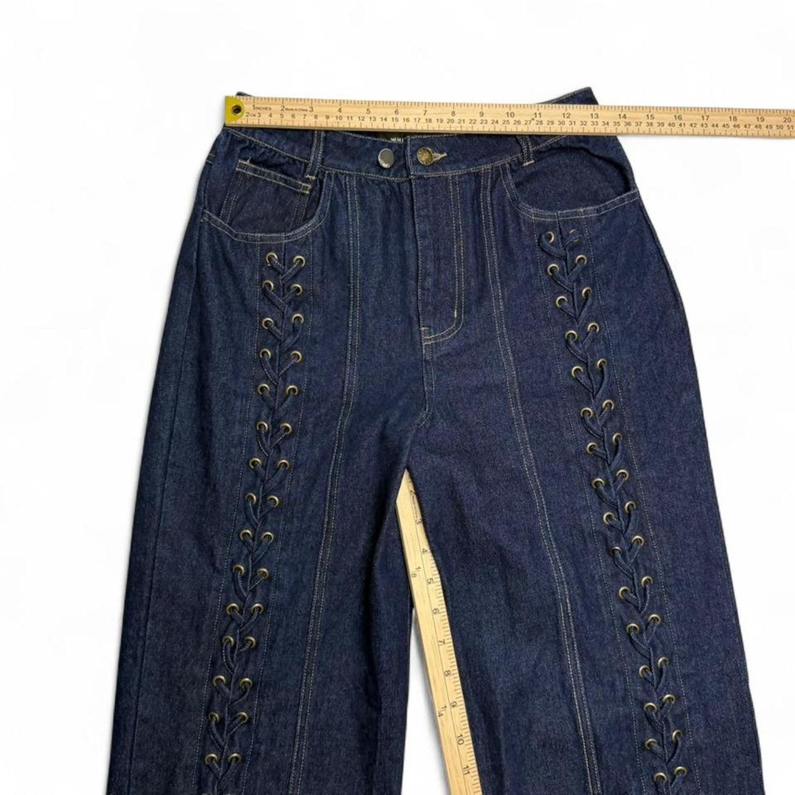 Other White Fox navy blue lace up wide leg jeans Size XS Size 26" / US 2 / IT 38 - 6 Thumbnail