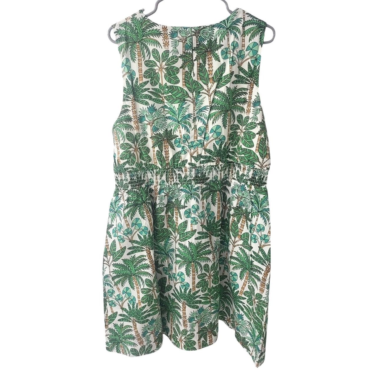 Boden Boden Smocked Waist Mini Dress White/Green Palm Trees -16-18 Size XXL / US 16-18 / IT 52-54 - 2 Thumbnail