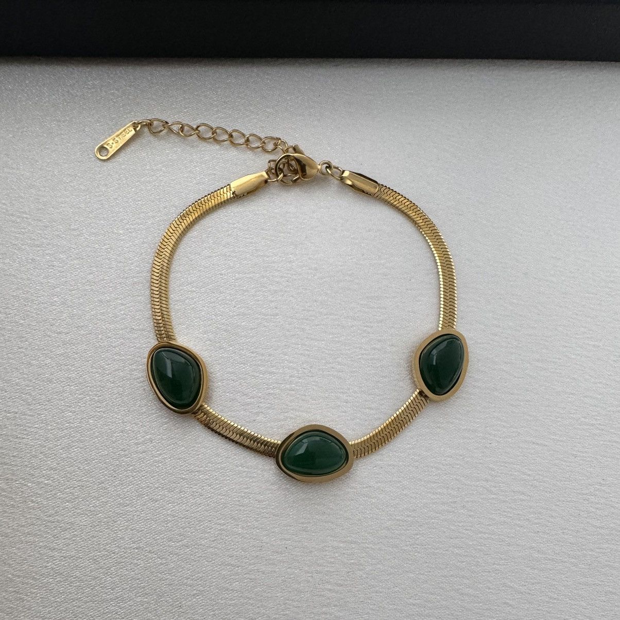 Other Adjustable Snake Chain Green Crystal Bracelet for Women Size ONE SIZE - 1 Thumbnail