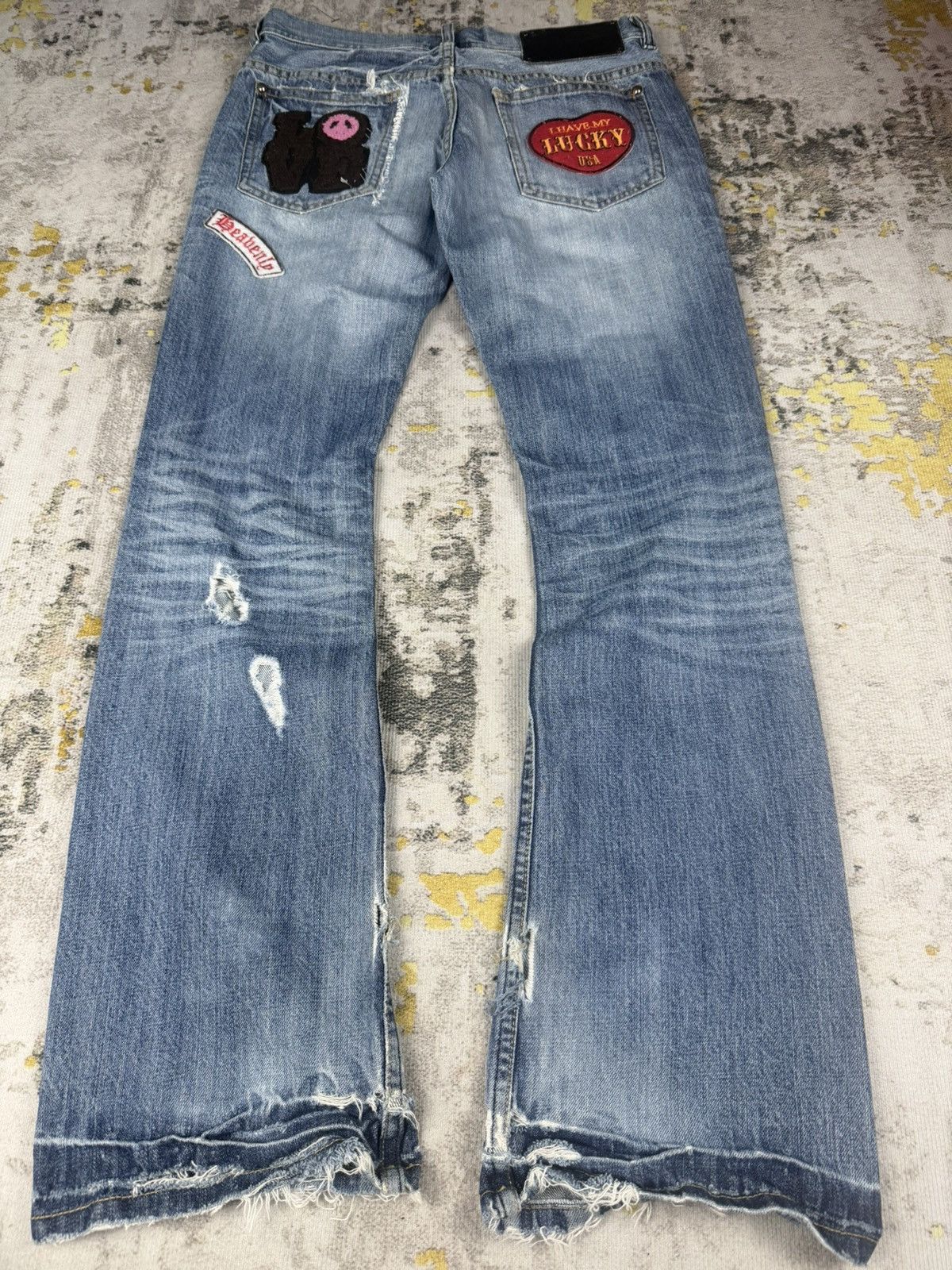 Tornado Mart 90s Flared Riot Poem Distressed Patches Pants Size US 31 - 2 Thumbnail