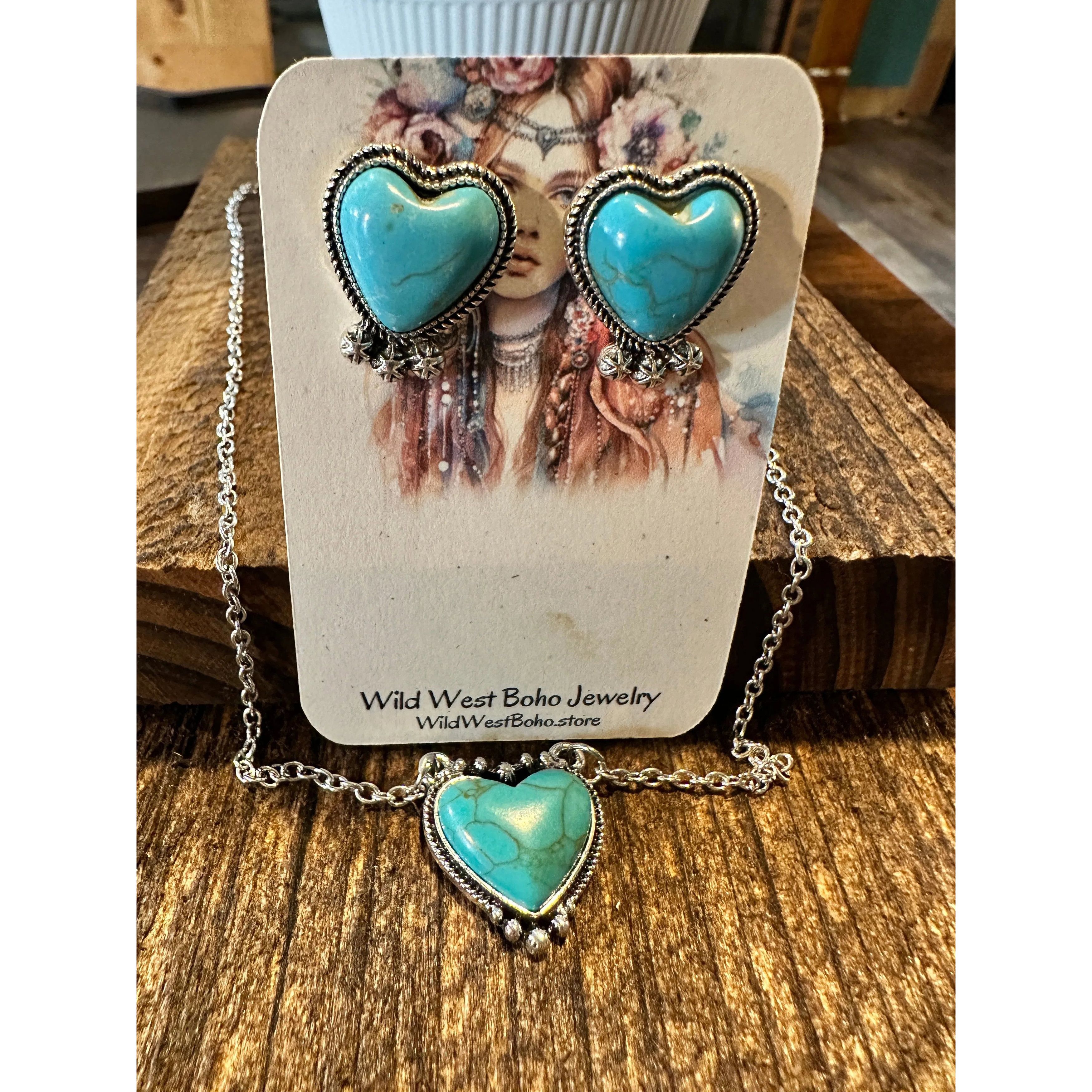 Other Boho Western Turquoise Bull Head Necklace Earrings Set, Vint Size ONE SIZE - 5 Thumbnail