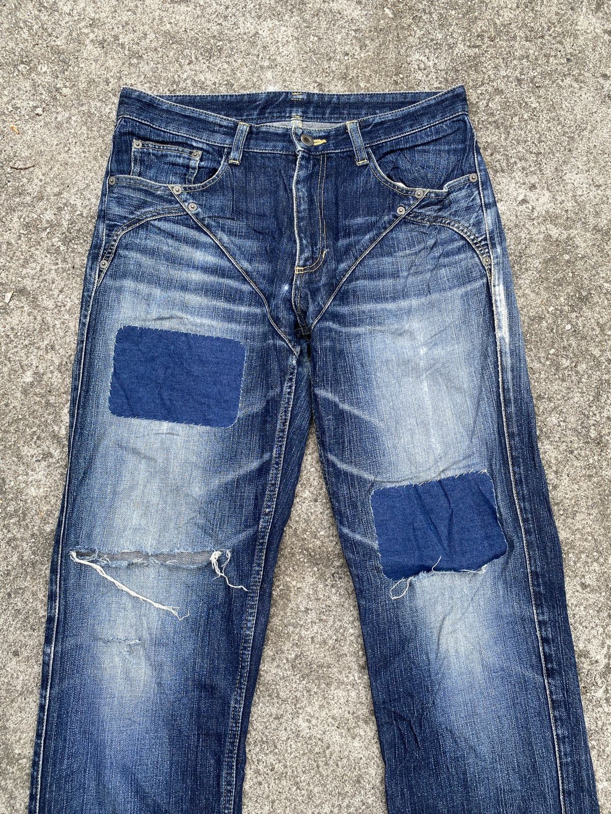 Issey Miyake × Japanese Brand Issey Miyake Blue Faded Patchwork Distressed Denim Size US 30 / EU 46 - 3 Thumbnail