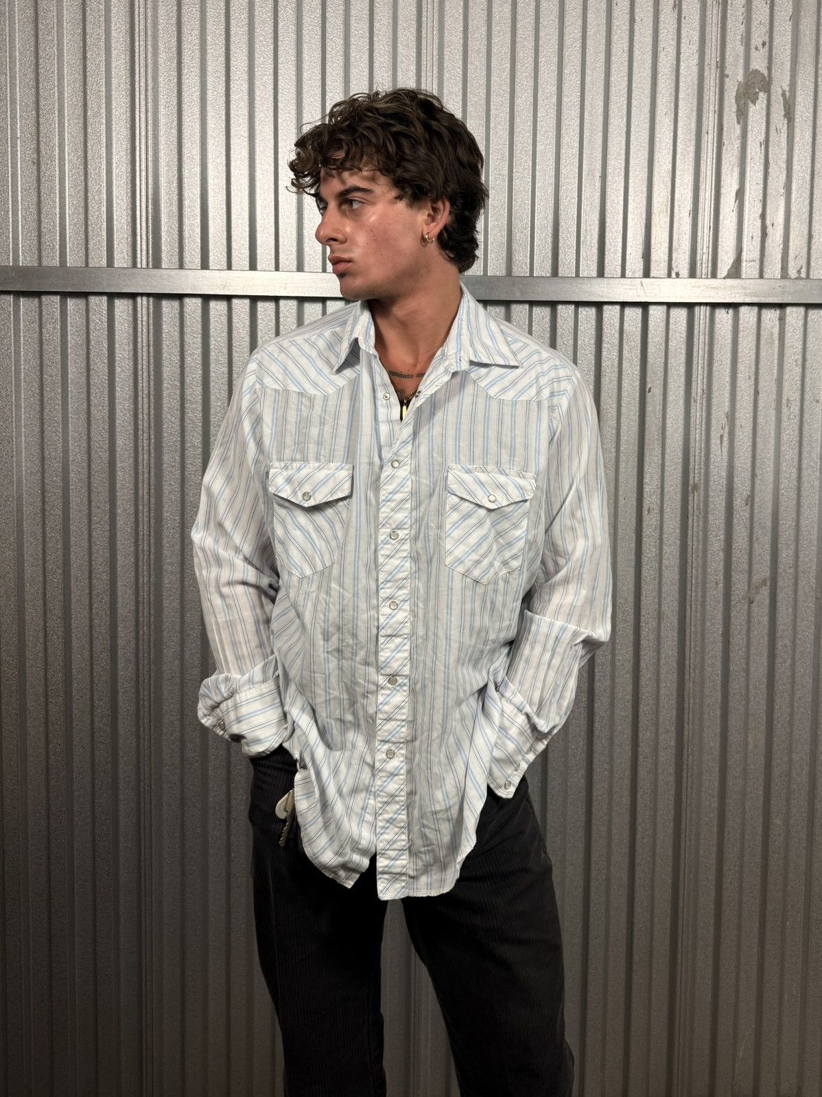 Wrangler Vintage Wrangler Classic Wester Pinstripe Pearl Snap Shirt Size US XL / EU 56 / 4 - 1 Thumbnail