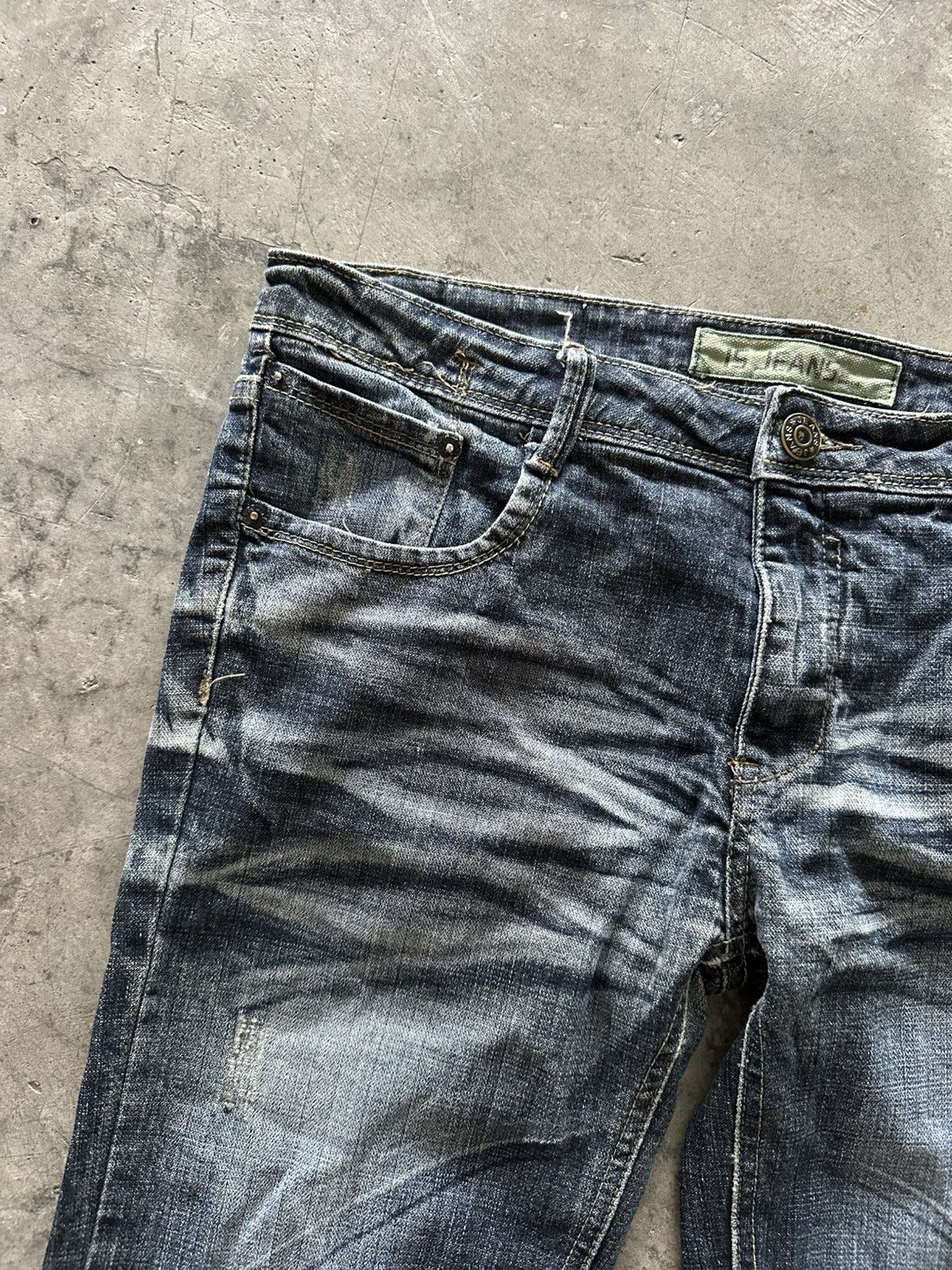 If Six Was Nine Y2K Japanese Whisker Wash Flared Jeans Size 33" - 4 Thumbnail