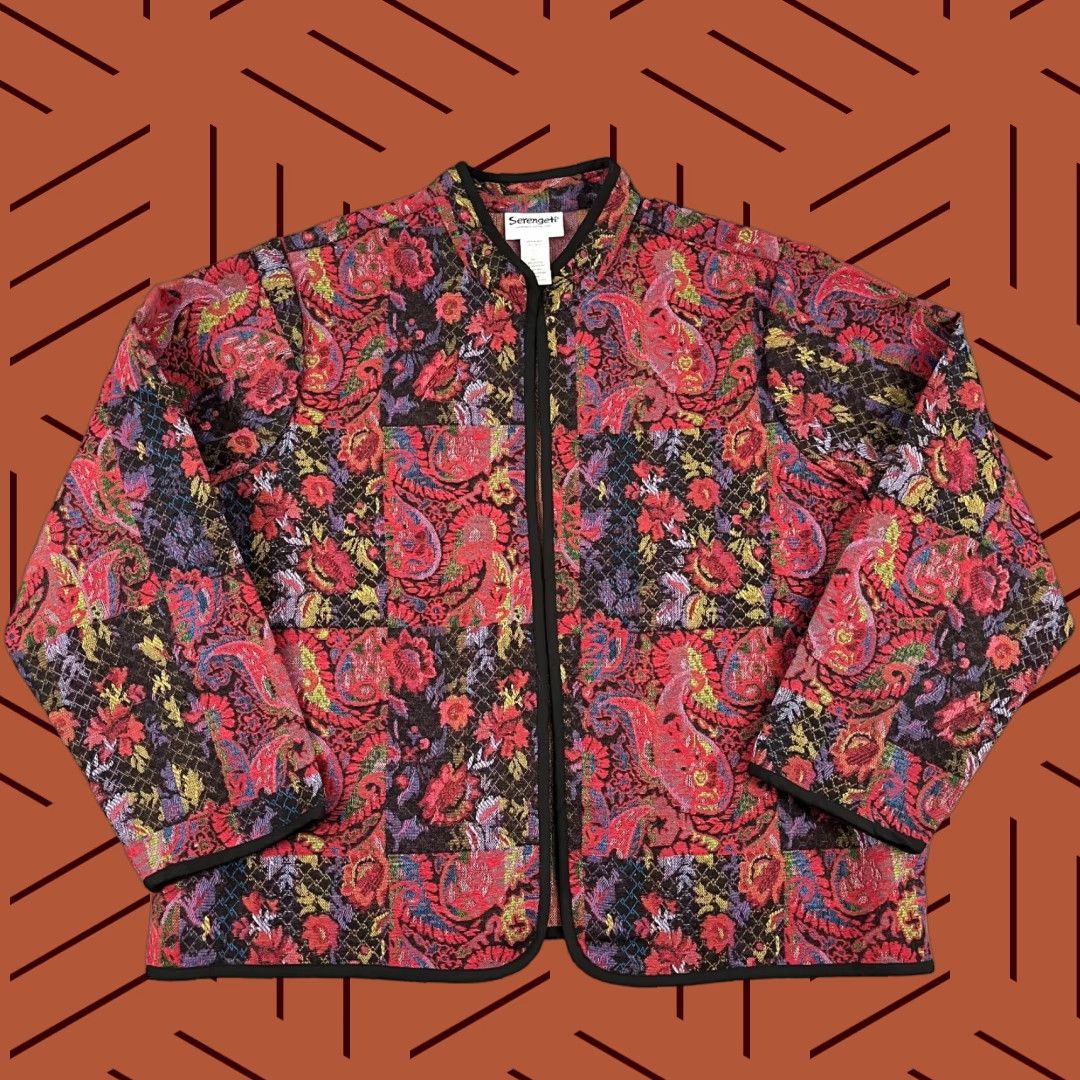 Vintage SERENGETI Sweater Womens 1X XL Plus Paisley Tapestry Open Front Pockets Size XL / US 12-14 / IT 48-50 - 1 Thumbnail