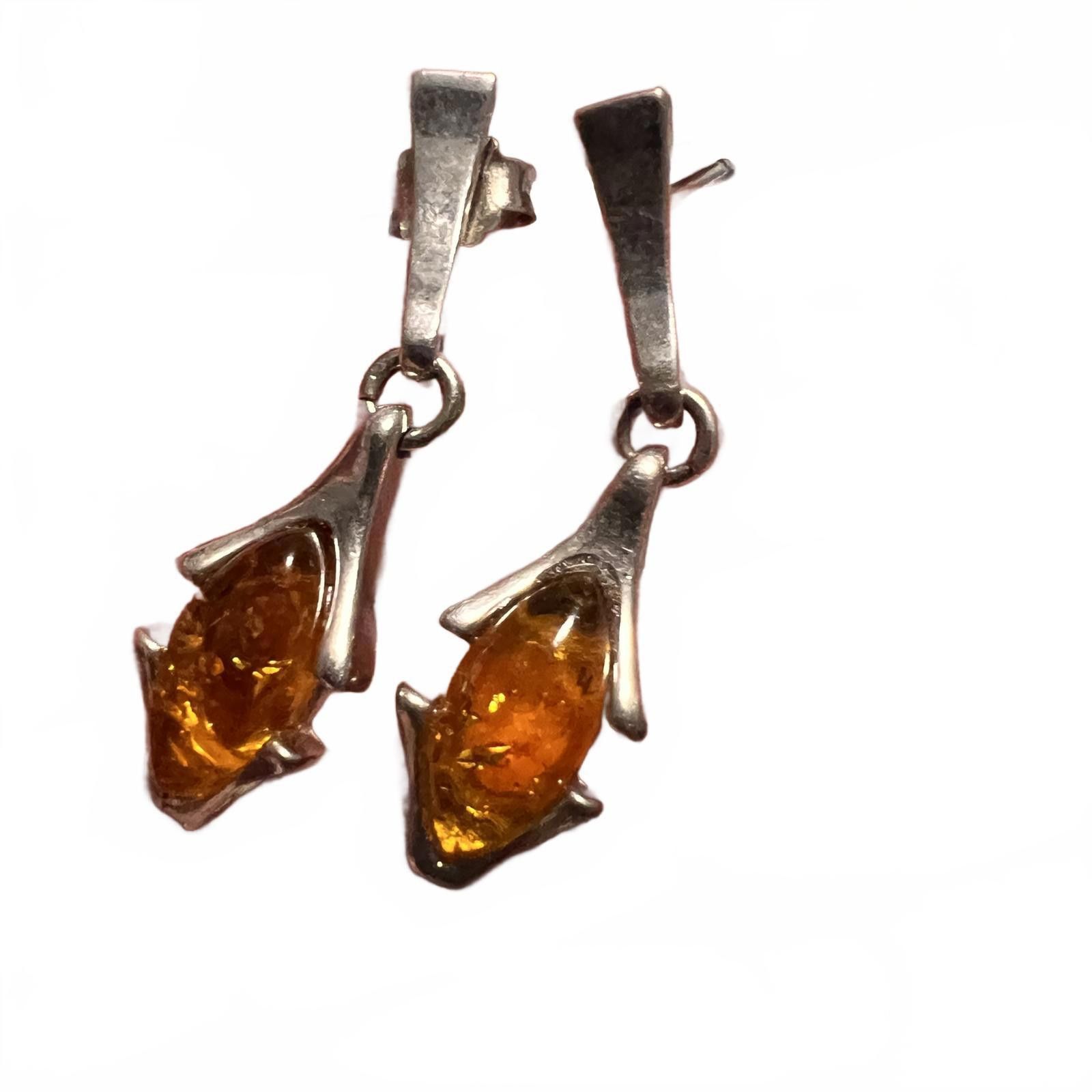 Unknown London Sterling Silver Amber Drop Earrings Size ONE SIZE - 1 Thumbnail