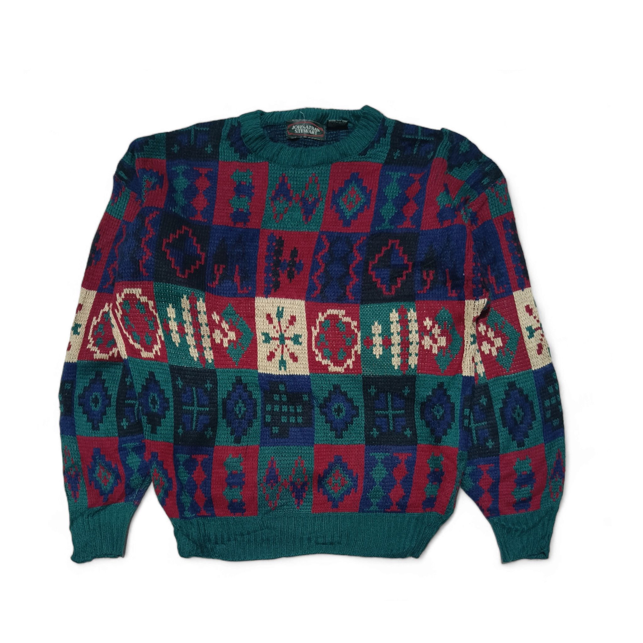 Other Vintage 80s JOHNATHAN STEWART Ethnic Motifs Knit Sweater Size US L / EU 52-54 / 3 - 1 Thumbnail