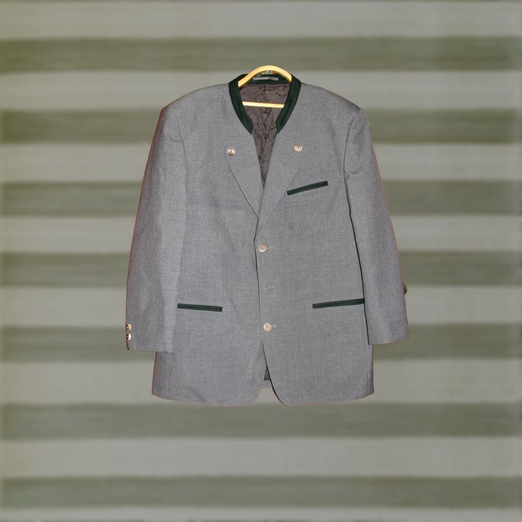 Vintage VINTAGE Egger Die Mode Wool Blazer Jacket Mens Grey Herringbone Size 48 Austria Blazer Theme 90s Mens Size 48R - 1 Thumbnail