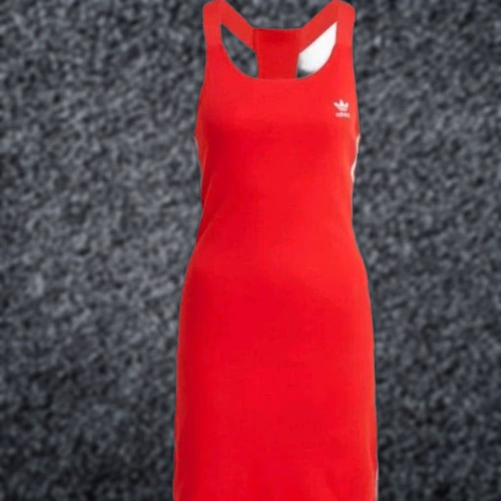 Adidas Originals Adicolor Cowl Neck Racerback T-Shirt Dress Womens Small  Scarlet Red Embroidered Logo