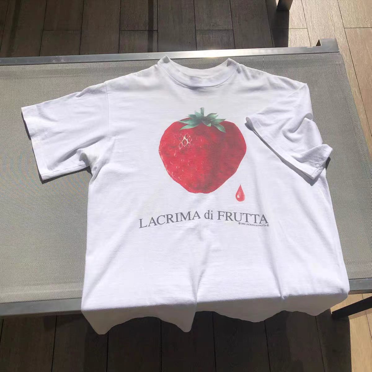 Vintage White Vintage Strawberry-Print Cotton T-Shirt Size US M / EU 48-50 / 2 - 1 Thumbnail