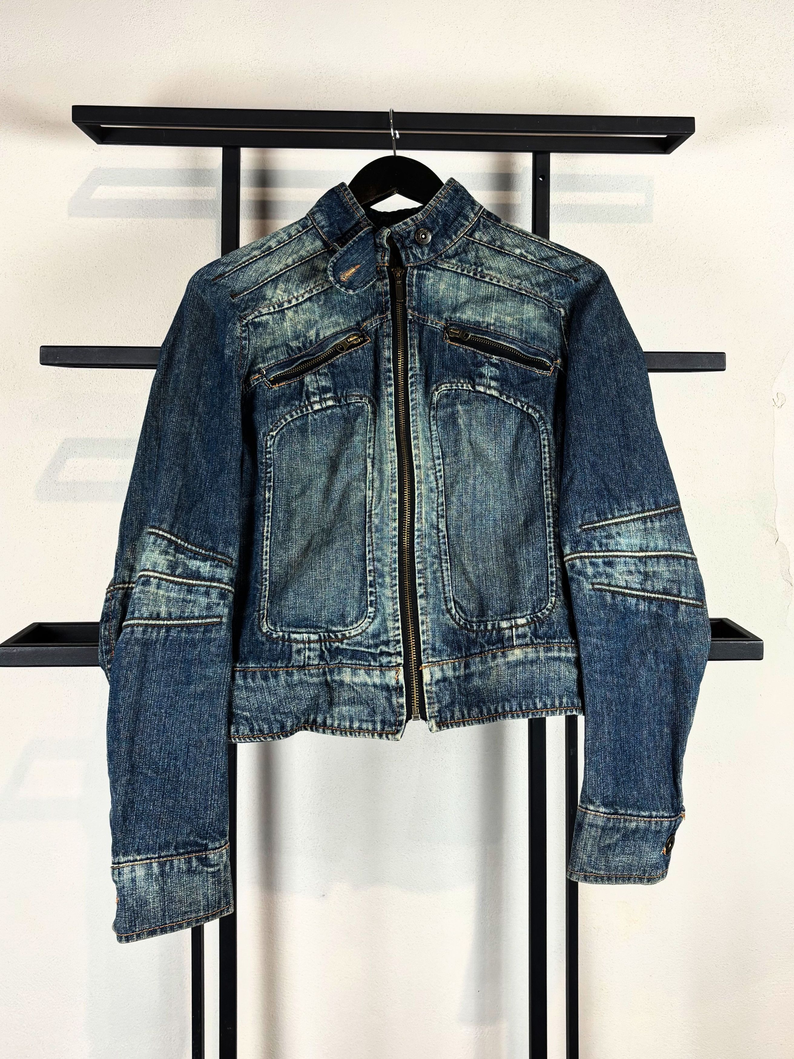 Other Vintage Denim Jacket Zip Up Faded Blue Y2K Biker Style Fit Size US XS / EU 42 / 0 - 1 Thumbnail