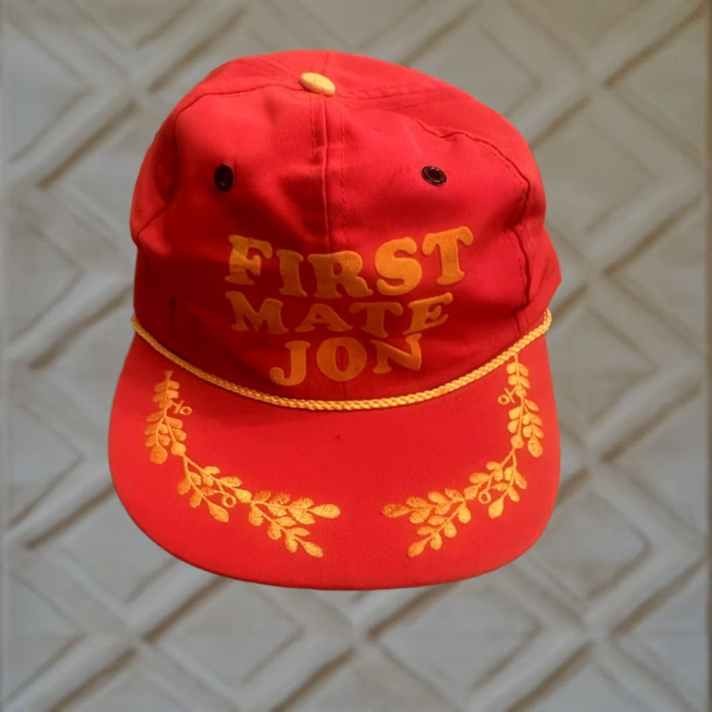 Vintage VINTAGE Unbranded Red SnapBack Hat, One Size, Men, Trucker Hat, First Mate Jon Boating Yacht Captain Fishing Boat, Fish, Red Size ONE SIZE - 1 Thumbnail
