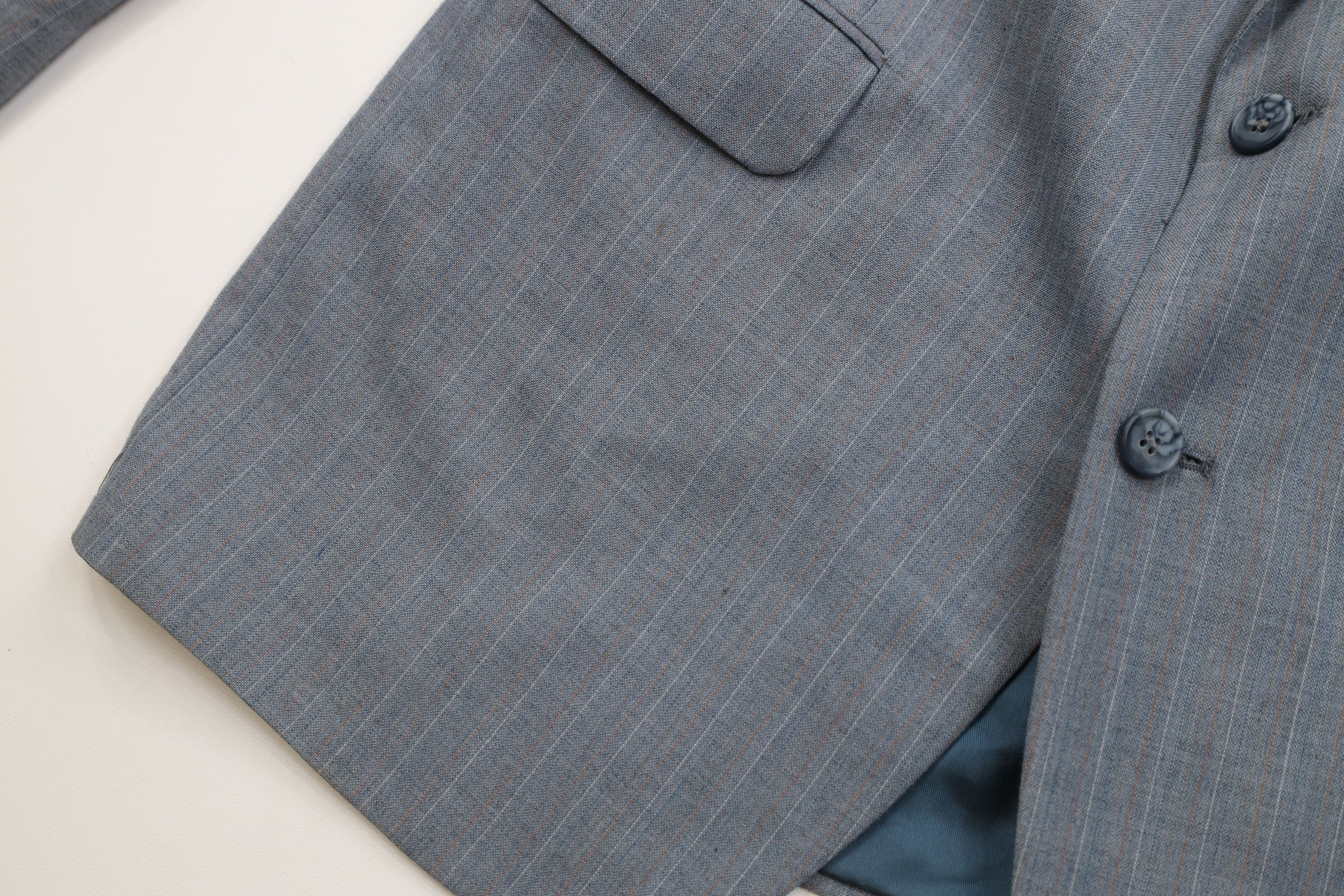 Vintage Vintage 70s 2 Piece Wool Suit Wedding Blue Striped Size 44L - 6 Thumbnail