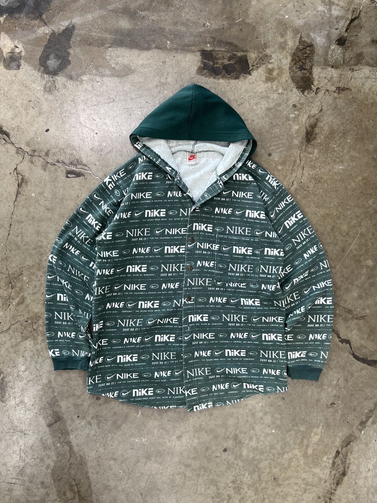 Nike Vintage 90s AOP Nike Button Up Pocket Hoodie OS Size US L / EU 52-54 / 3 - 2 Thumbnail