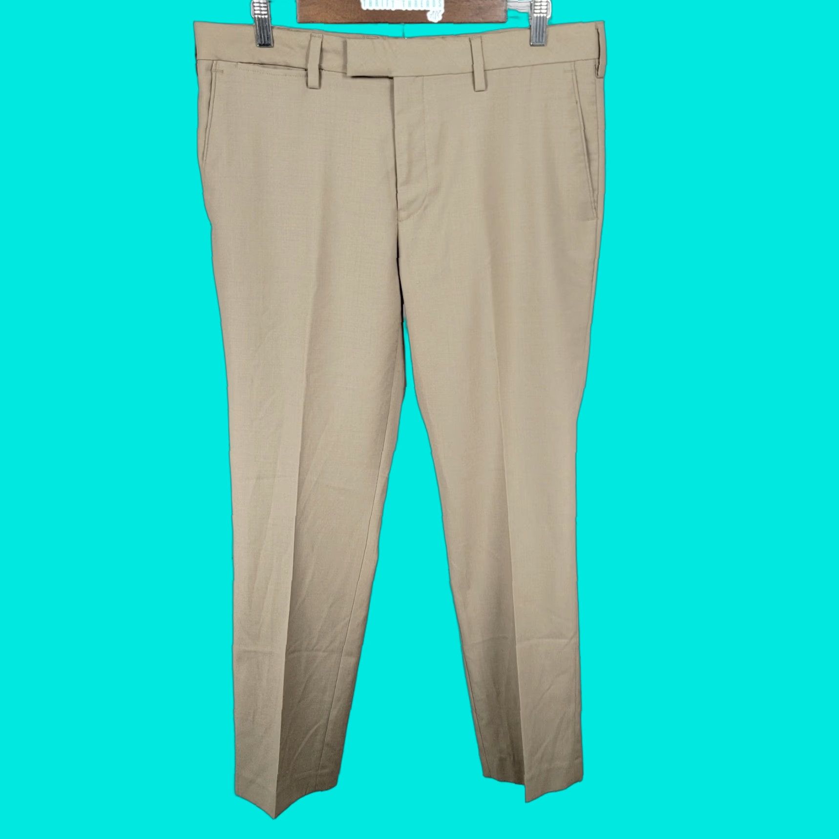 Vintage Louis Raphael Luxe Tan Wool Blend Stretch Slim Fit Flat Front Pants 35x30 Men Size US 35 - 1 Thumbnail