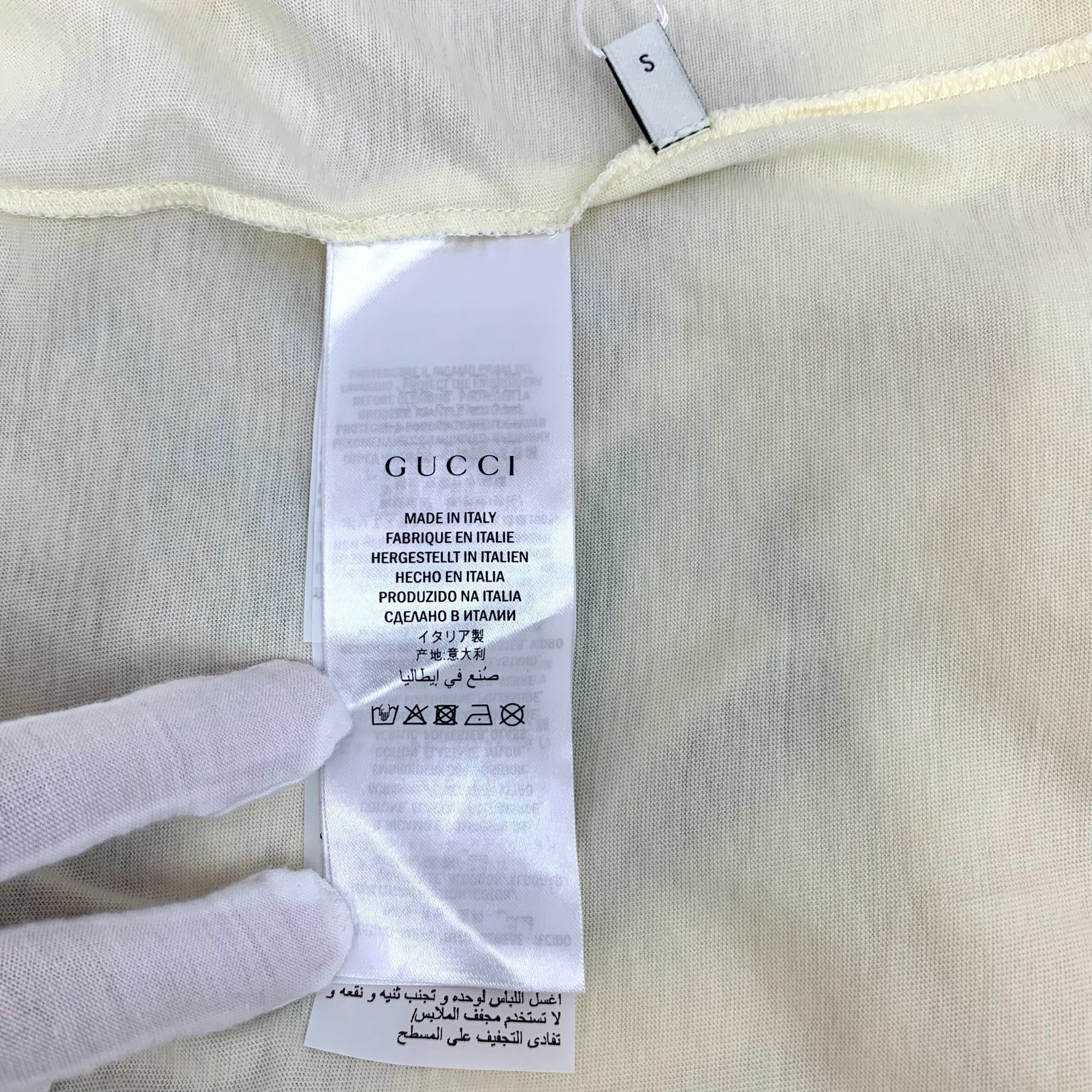 Gucci Gucci Beige Logo "Spiritismo" Rhinestone Cotton Short-Sleeve Size S / US 4 / IT 40 - 4 Thumbnail