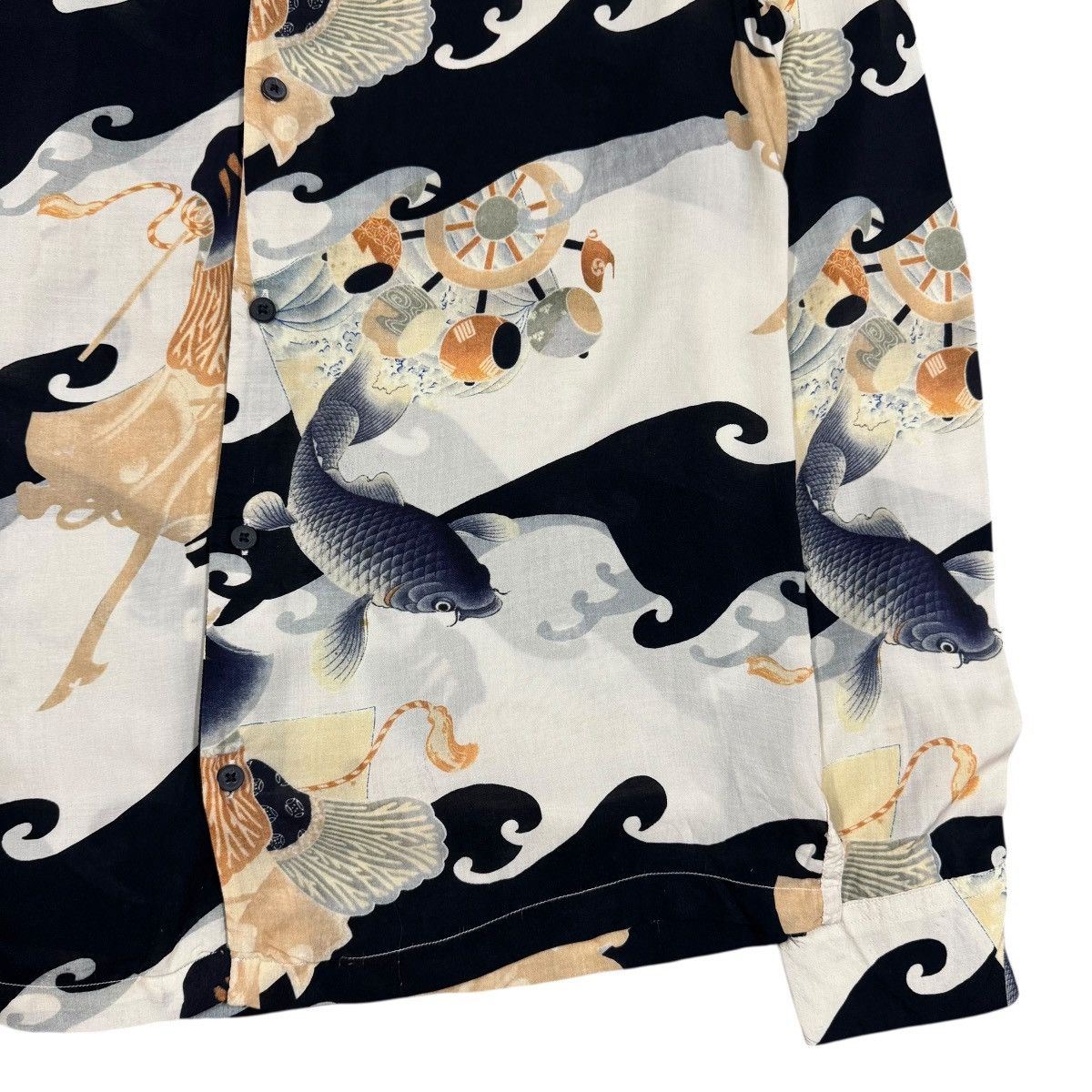 Allsaints All Saint Viscose Rayon Japanese Koi Fish Open Collar Shirt Size US M / EU 48-50 / 2 - 10 Thumbnail