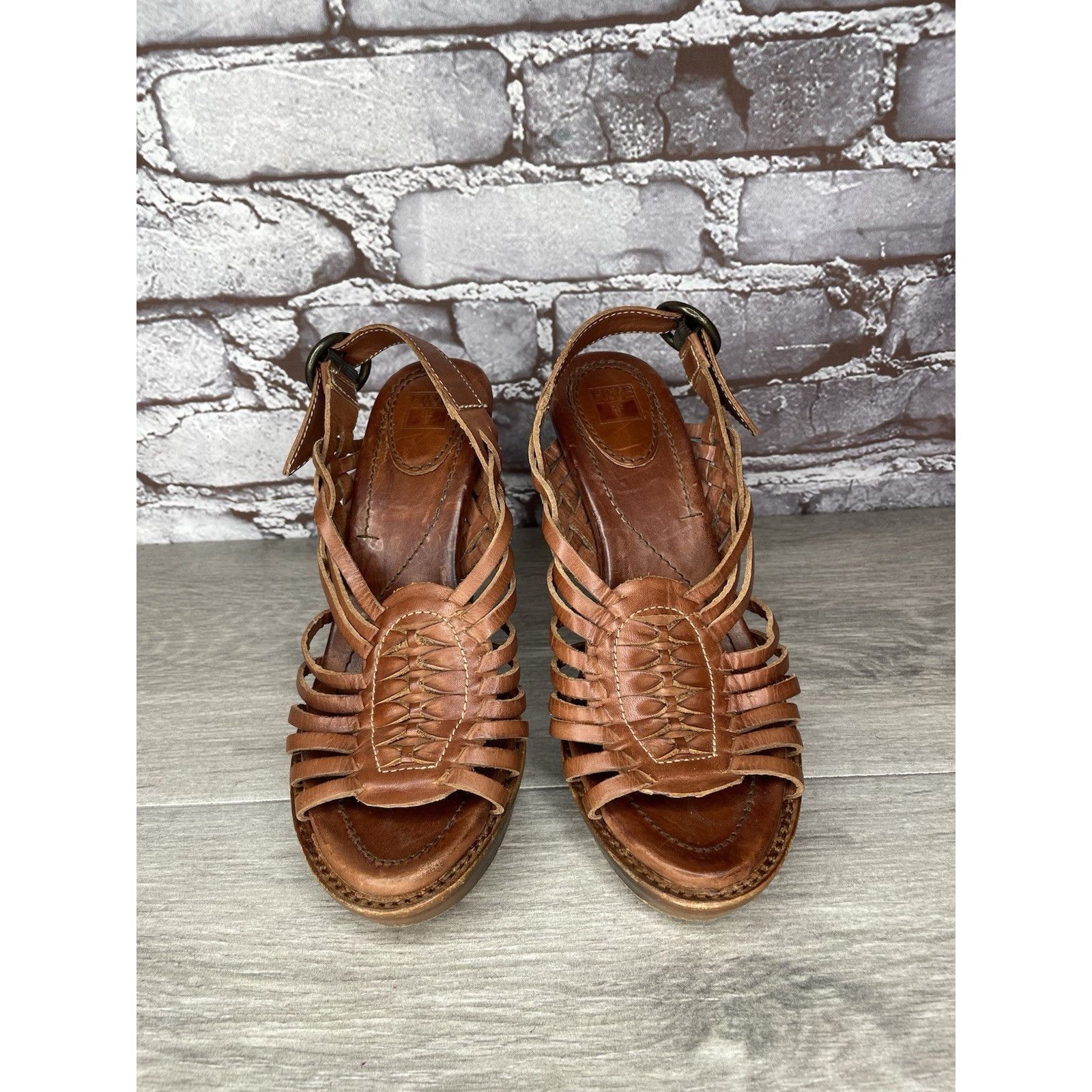 Frye Frye Joy Brown Braided Leather Huarache Platform Heel Sandal Size US 6.5 / IT 36.5 - 16 Thumbnail