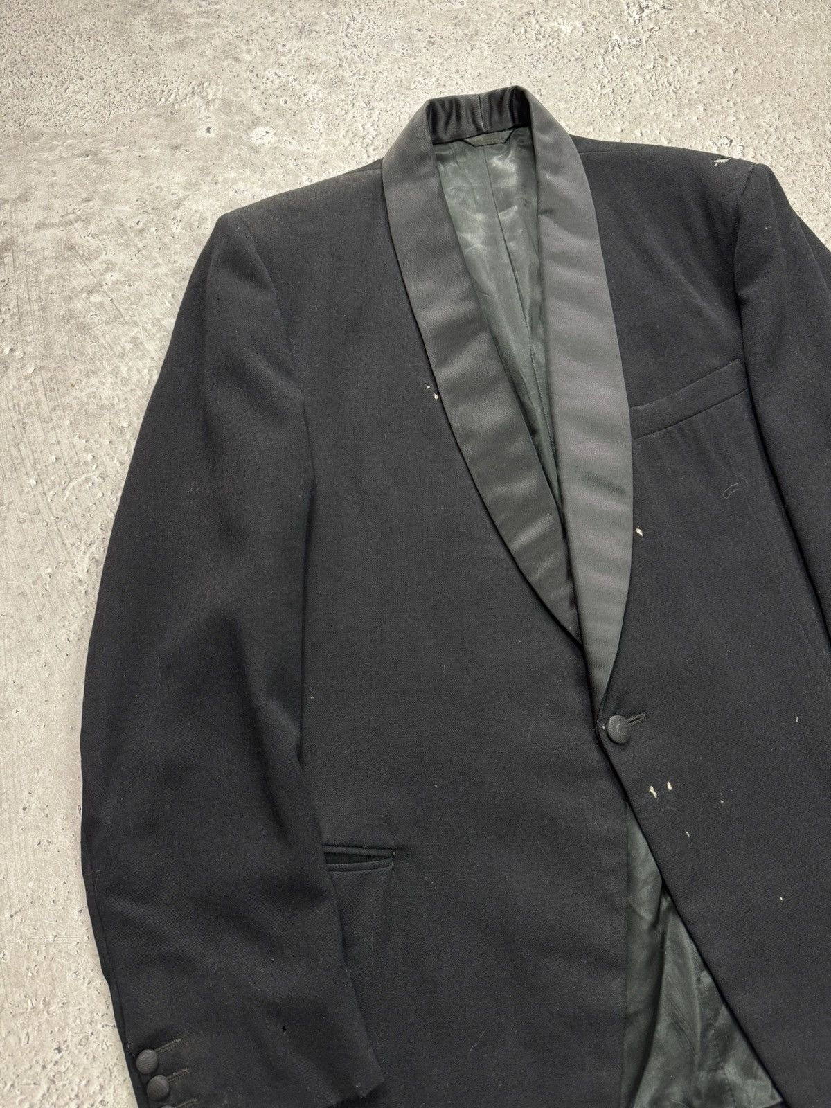Other Vintage Black Tuxedo Blazer One Button Leather Shawl Collar Size 36R - 3 Thumbnail