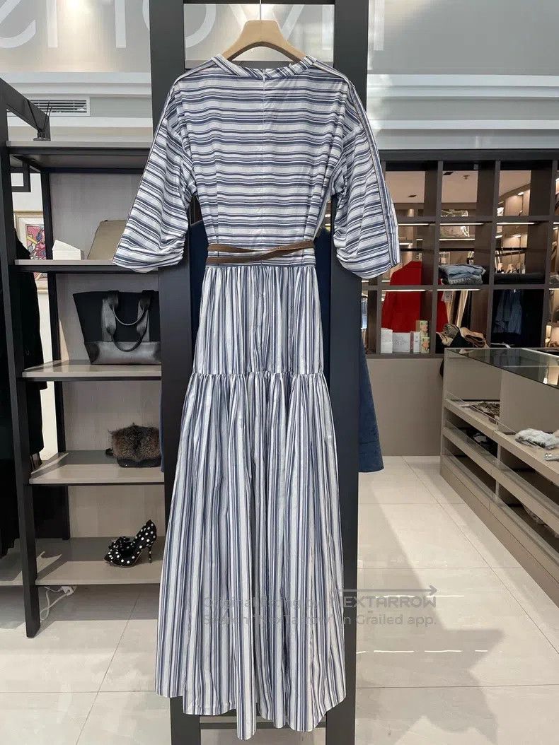 Brunello Cucinelli Brunello Cucinelli Blue Striped Cotton Dress Size M / US 6-8 / IT 42-44 - 2 Thumbnail