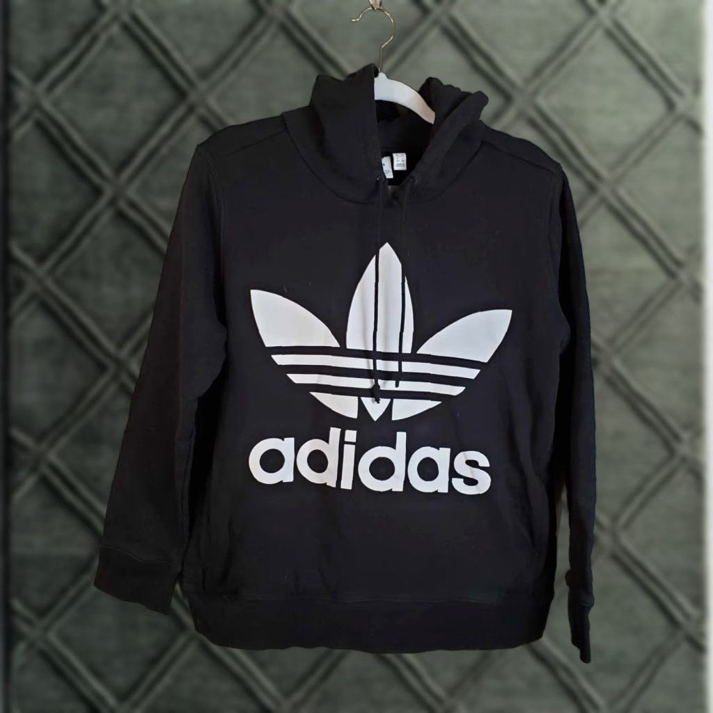 Adidas Adidas Sweatshirt Womens Large Black White Trefoil Logo Pullover Hoodie Basketball Crew Pullover Size L / US 10 / IT 46 - 1 Thumbnail